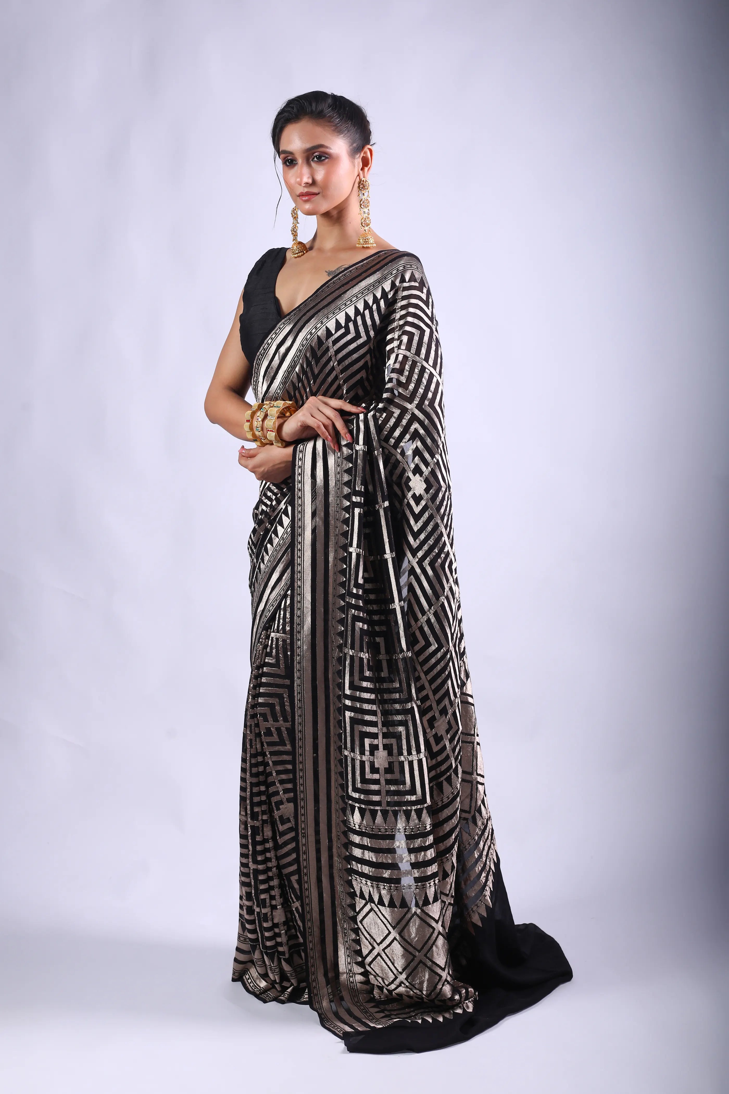 Black Khaddi Georgette Banarasi Saree With Blouse Piece