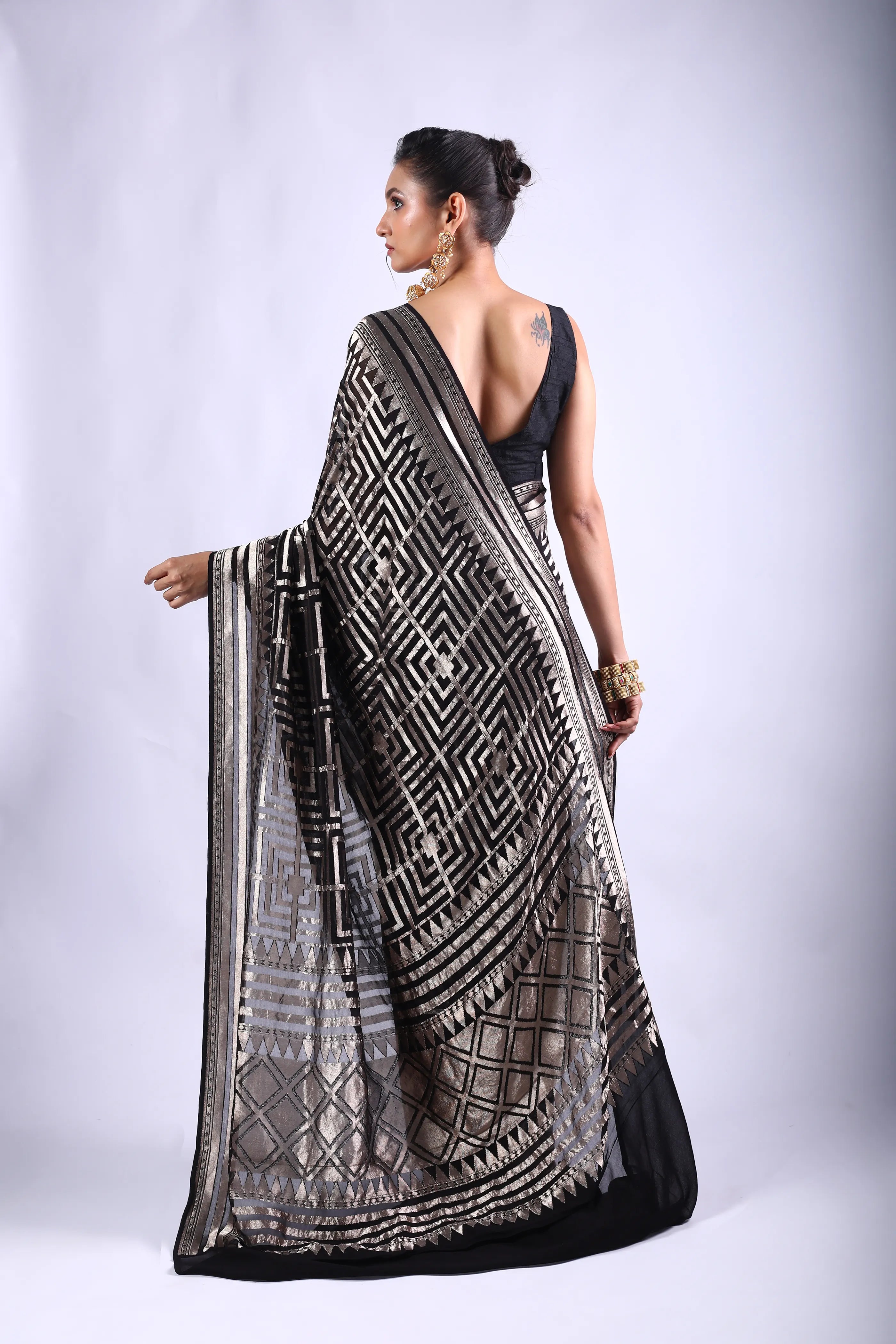 Black Khaddi Georgette Banarasi Saree With Blouse Piece