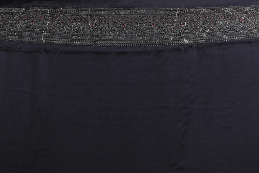 Black Semi Mashru Saree With Blouse Piece