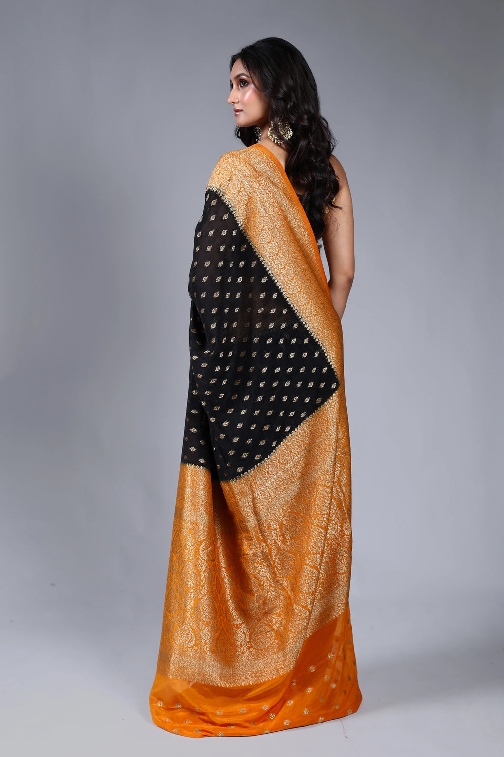 Black Semi Chiffon Banarasi Saree With Blouse Piece