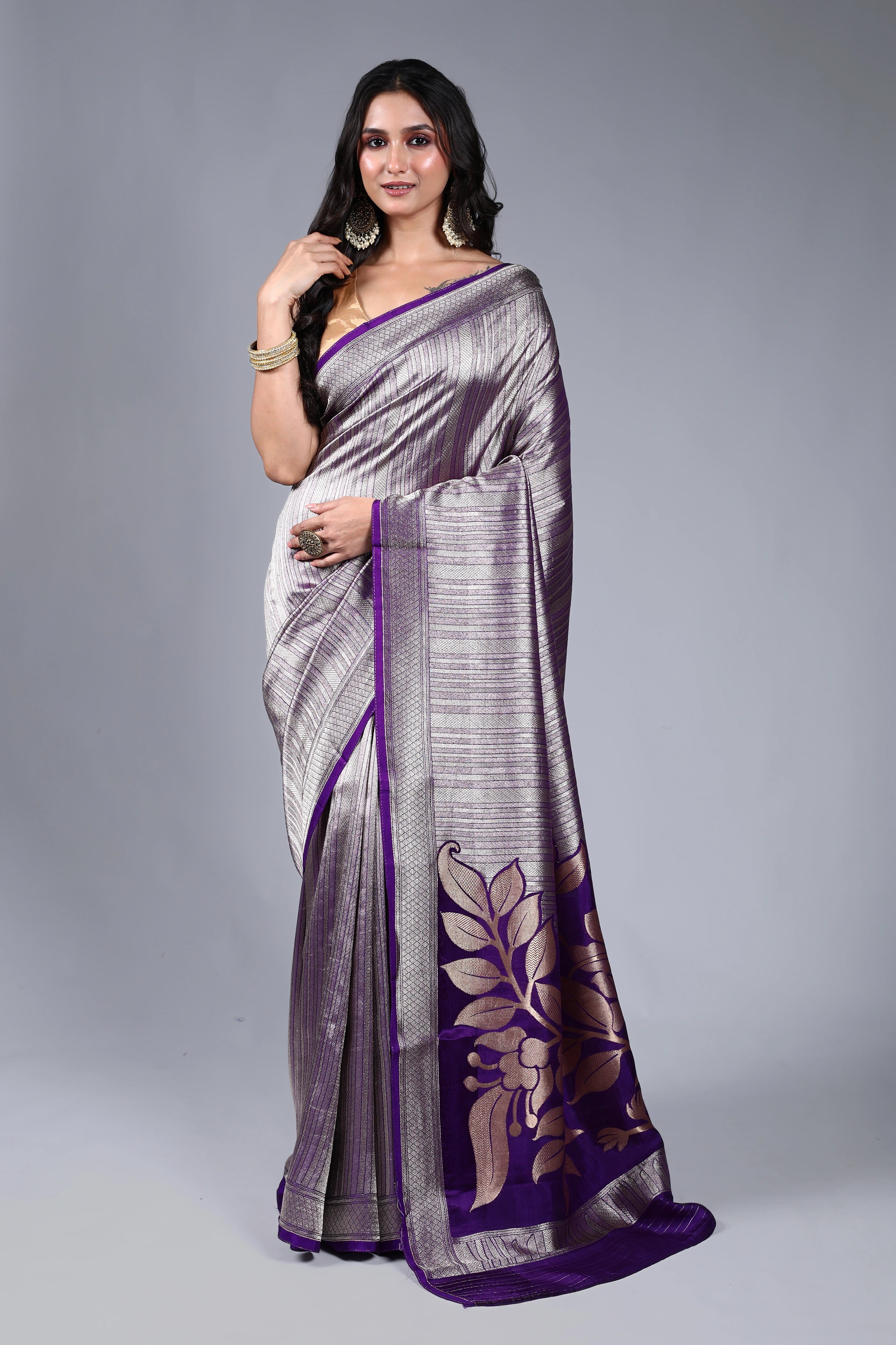 Purple Semi Mashru Saree With Blouse Piece