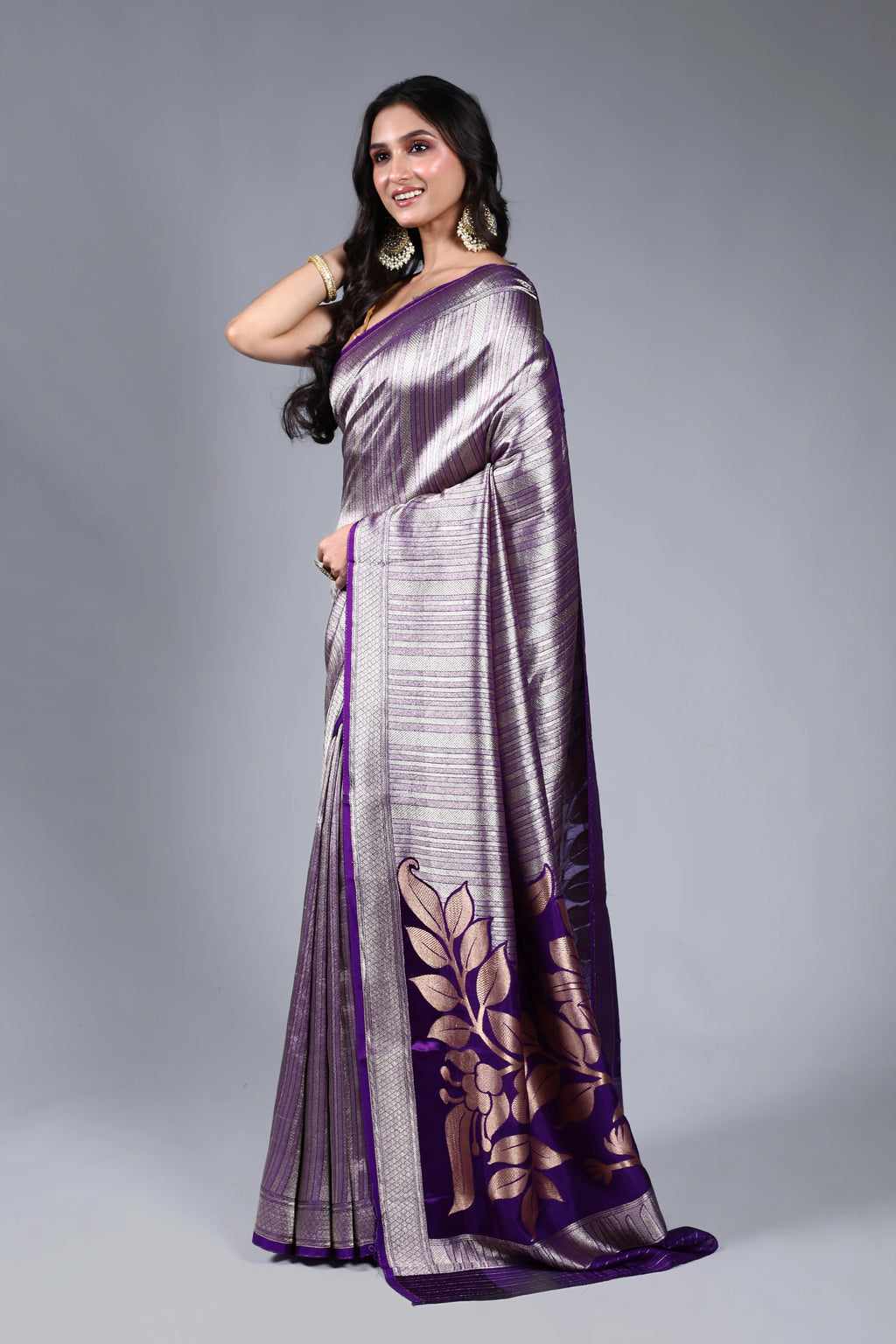 Purple Semi Mashru Saree With Blouse Piece