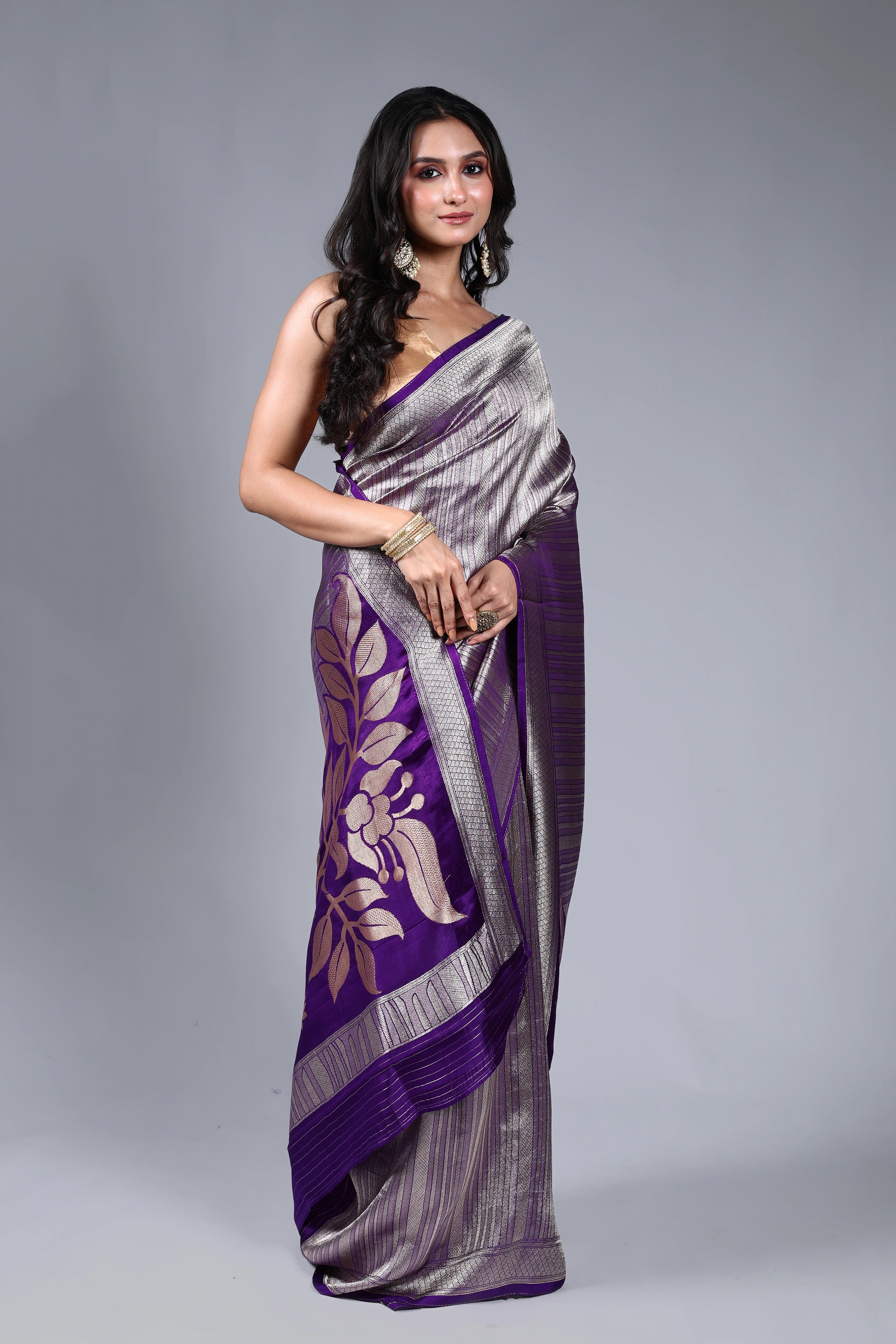 Purple Semi Mashru Saree With Blouse Piece