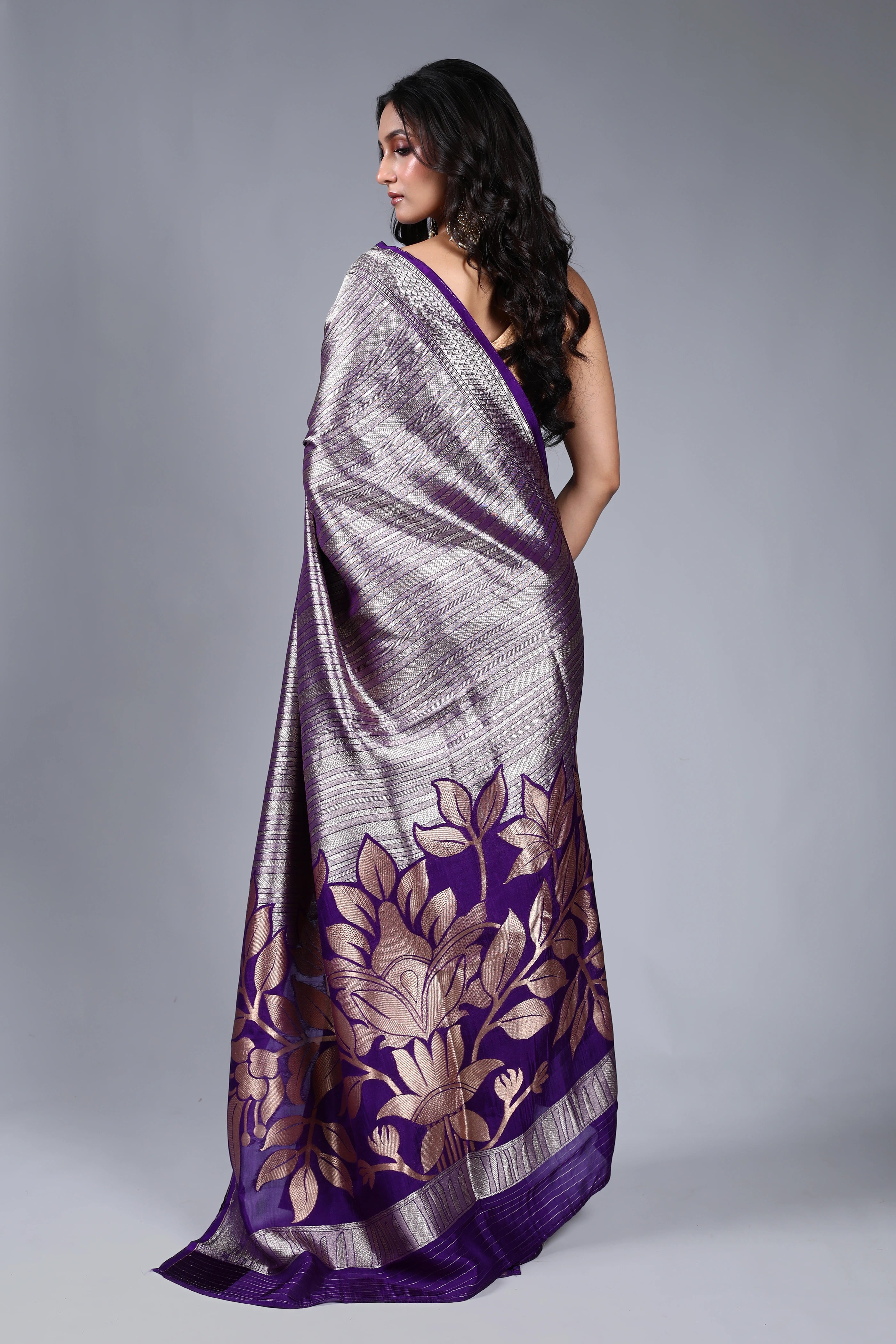 Purple Semi Mashru Saree With Blouse Piece