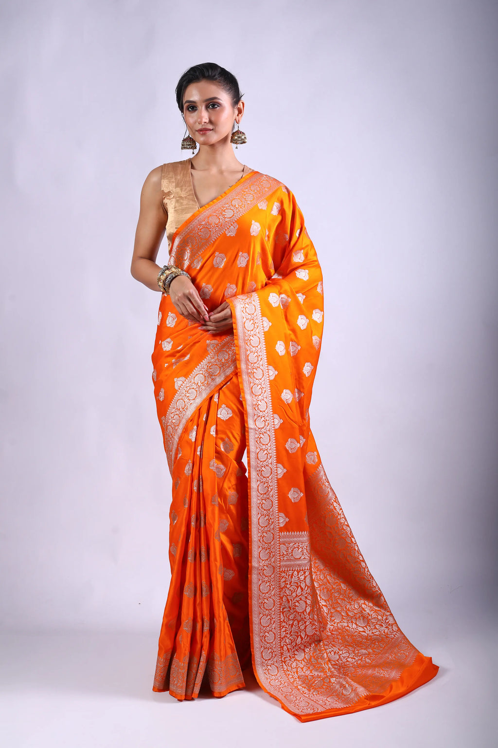 Orange Semi Mashru Saree With Blouse Piece