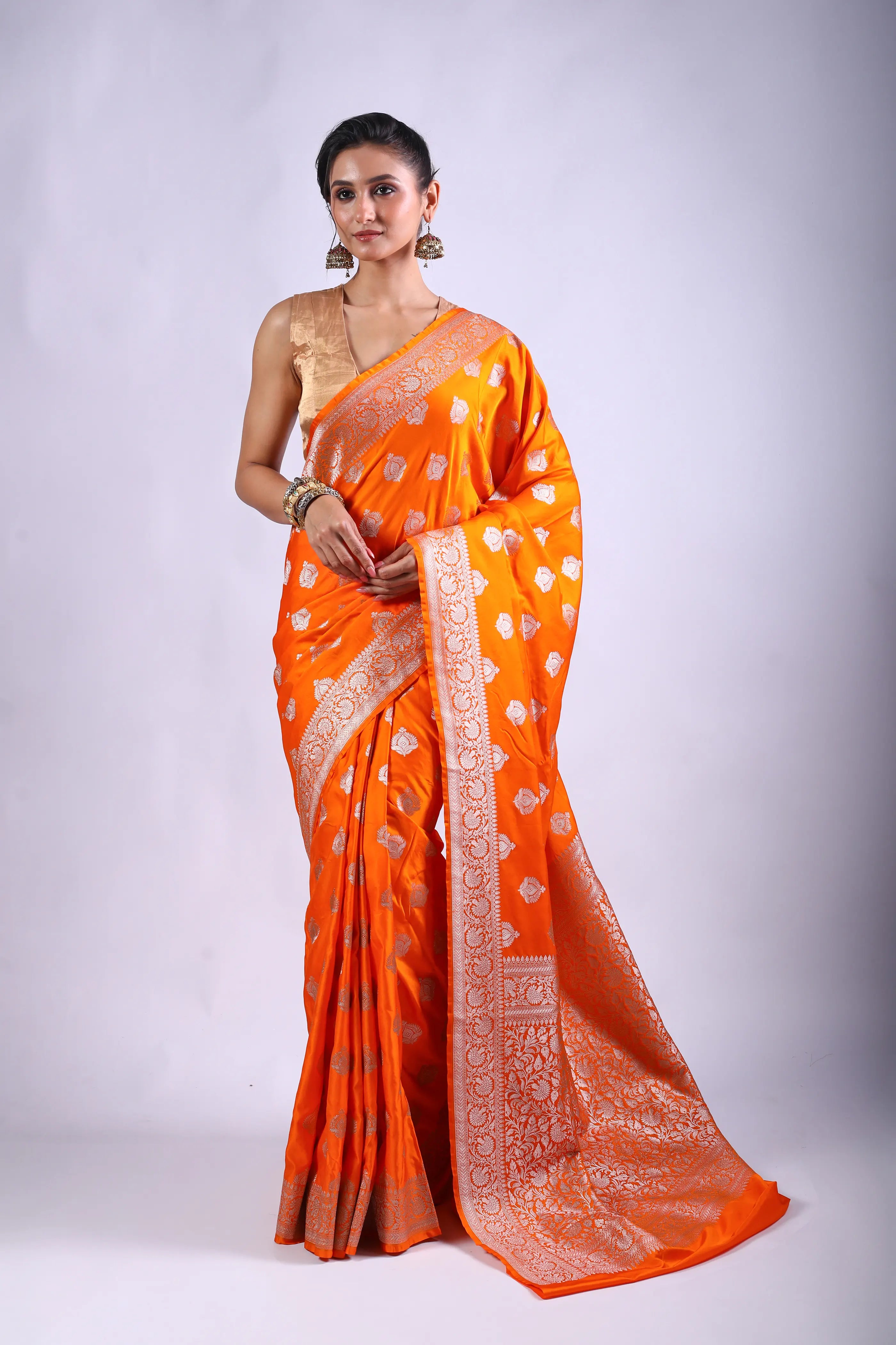 Orange Semi Mashru Saree With Blouse Piece