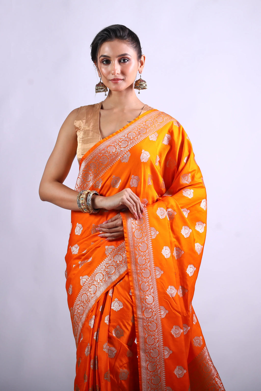 Orange Semi Mashru Saree With Blouse Piece