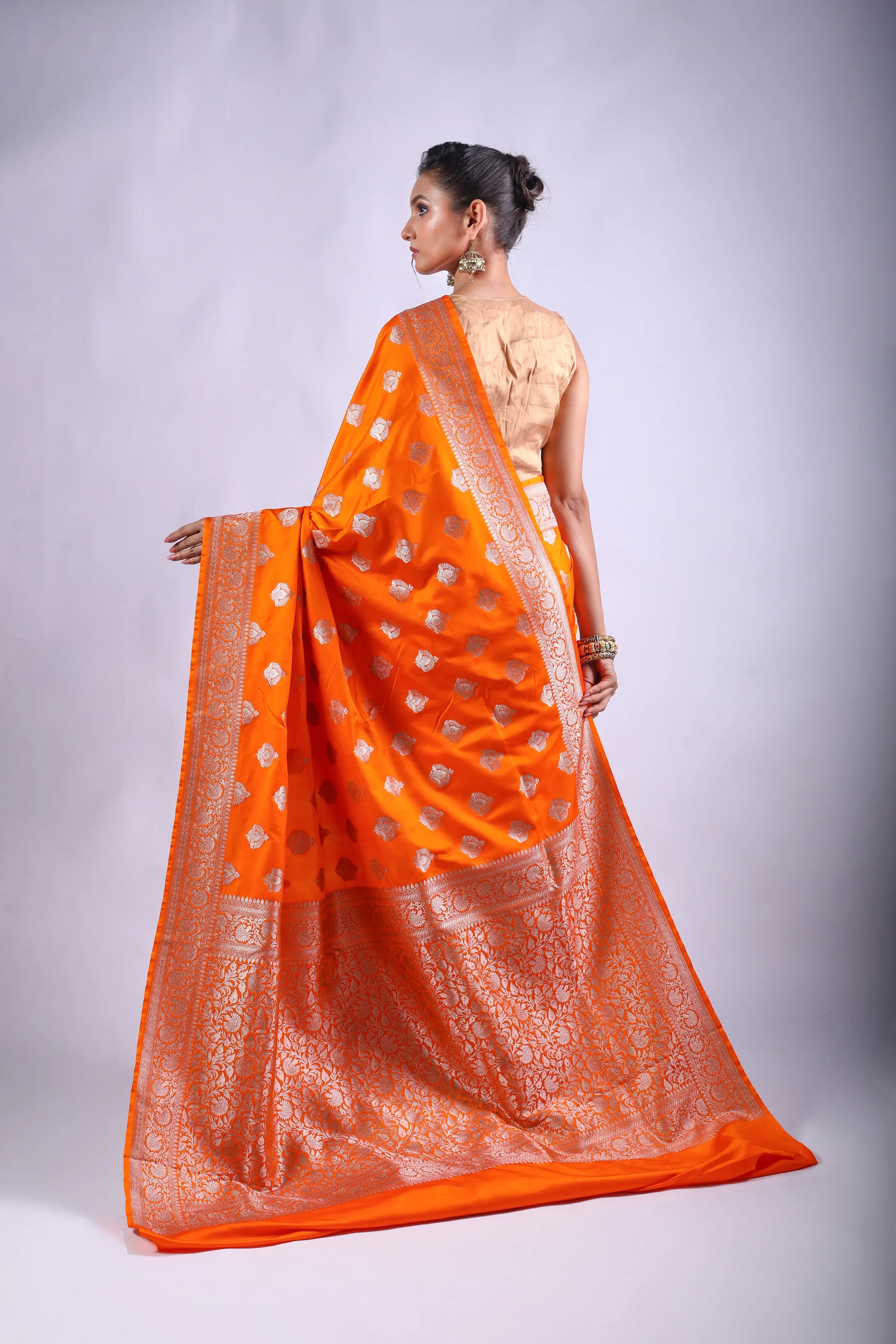 Orange Semi Mashru Saree With Blouse Piece