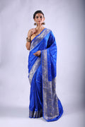 Royal Blue Semi Mashru Saree With Blouse Piece