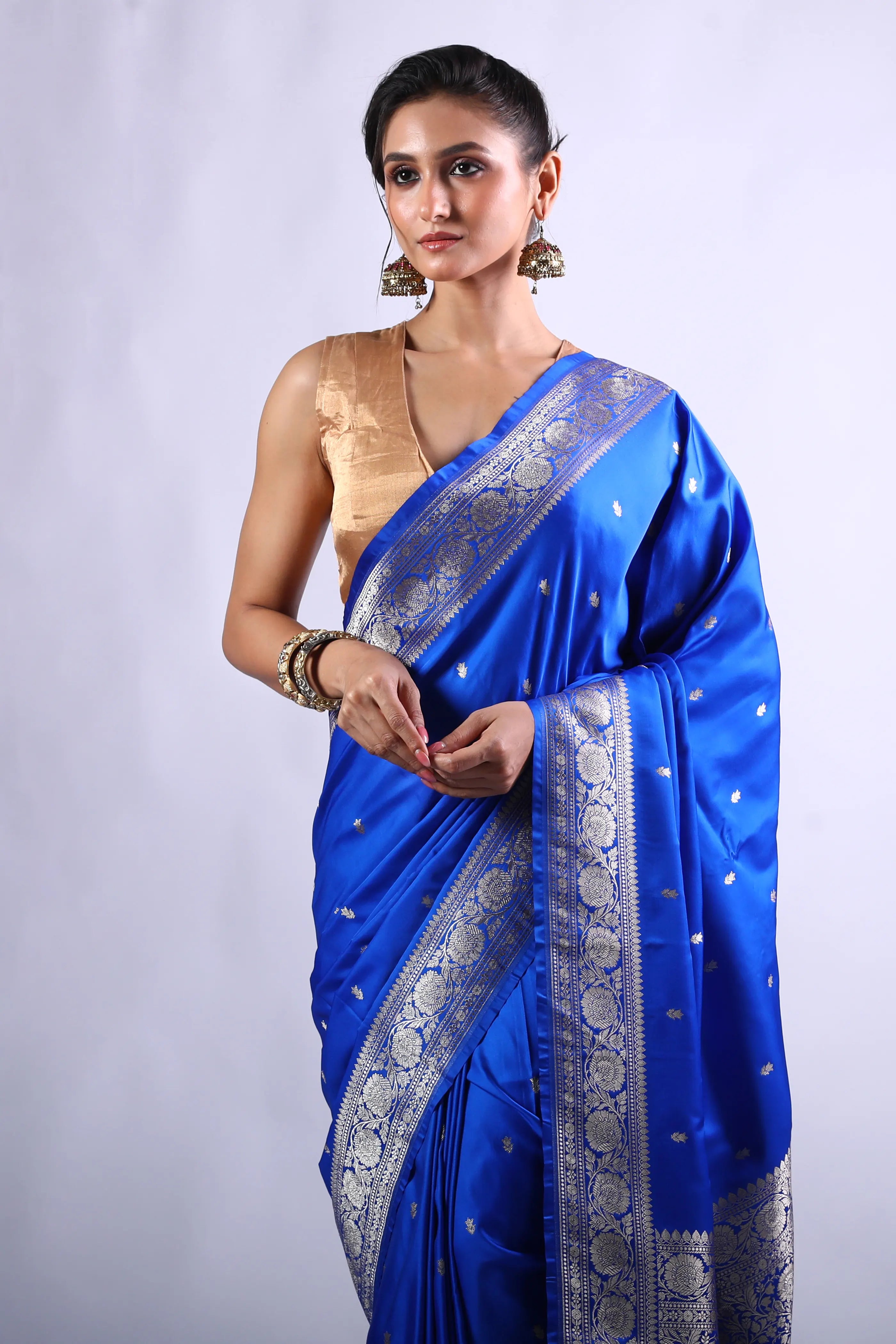 Royal Blue Semi Mashru Saree With Blouse Piece