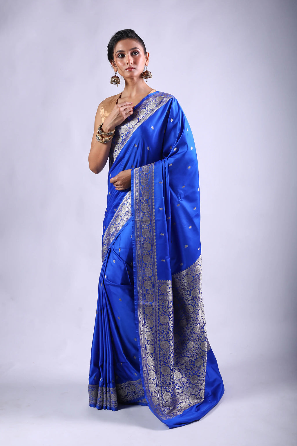 Royal Blue Semi Mashru Saree With Blouse Piece