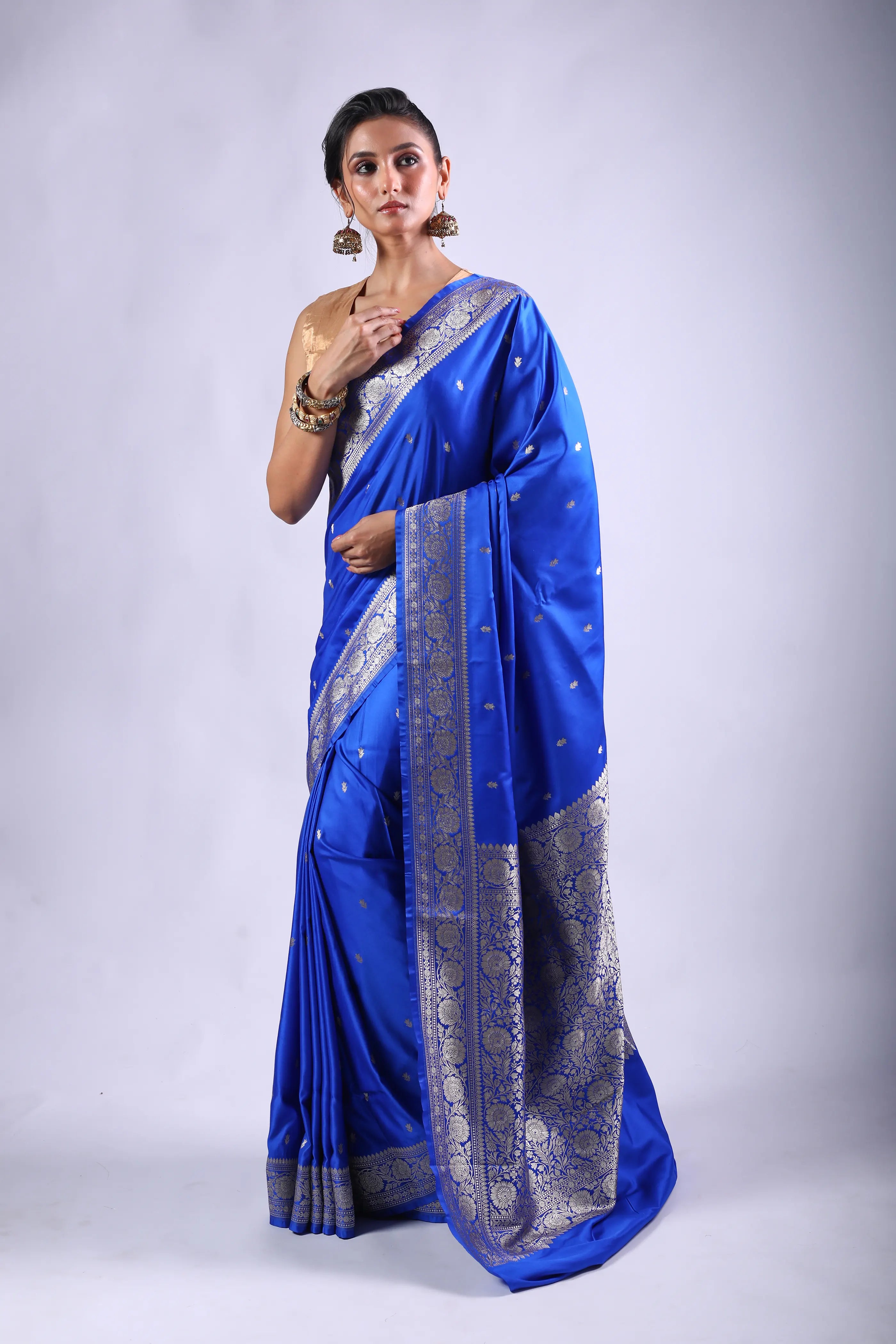 Royal Blue Semi Mashru Saree With Blouse Piece