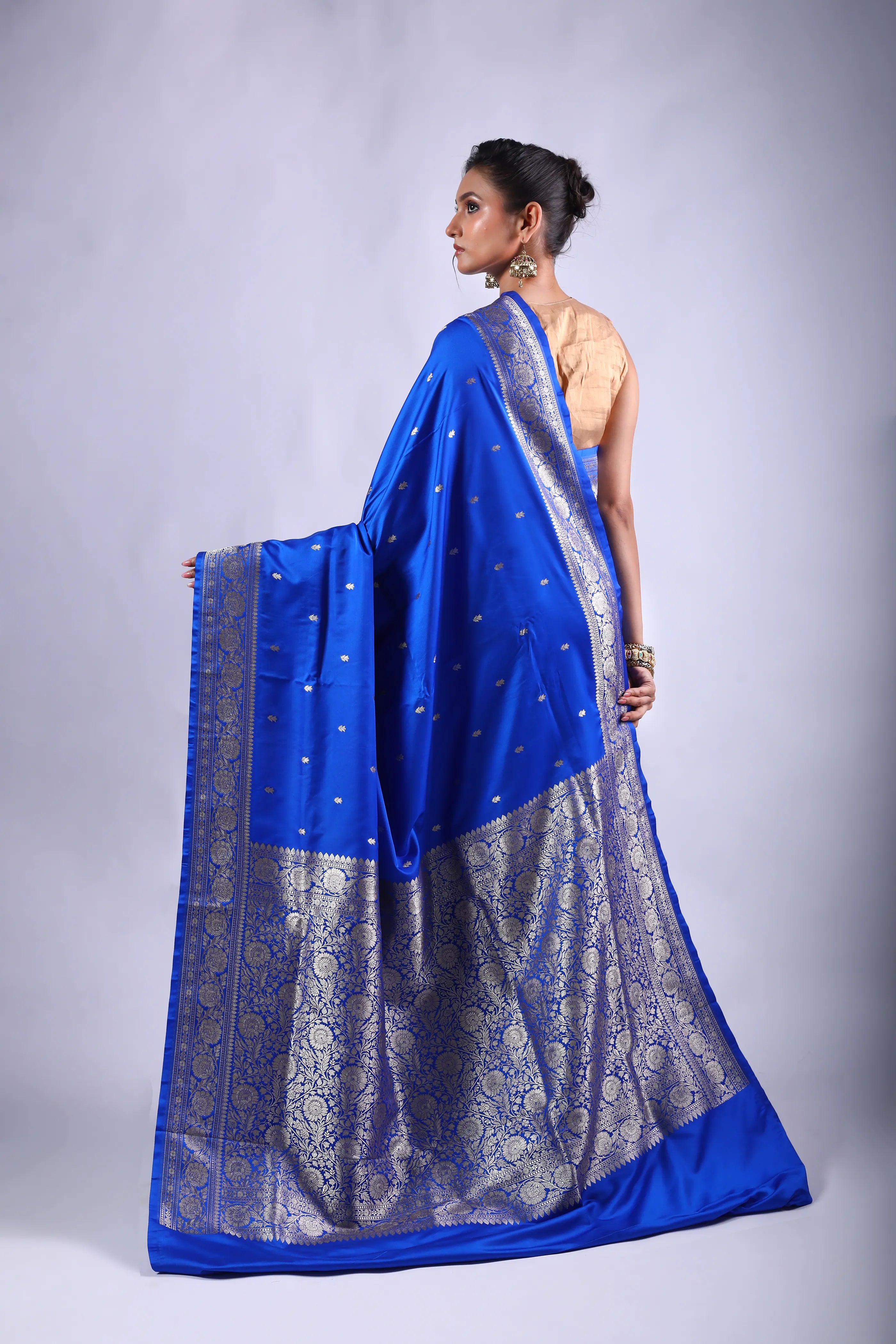 Royal Blue Semi Mashru Saree With Blouse Piece