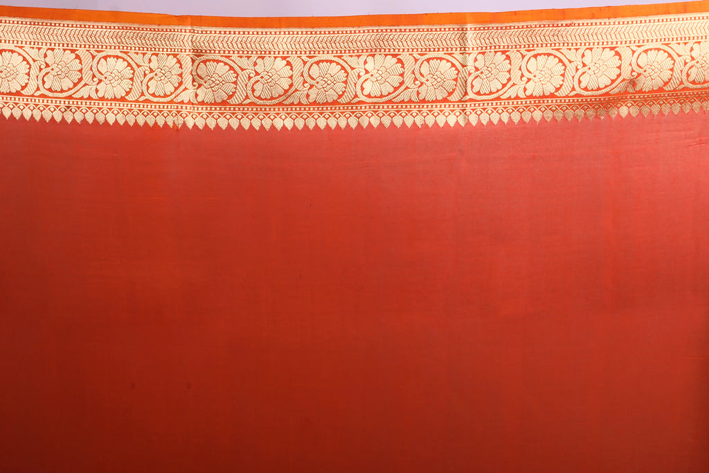 Orange Chand Tara Kora Banarasi Saree With Blouse Piece