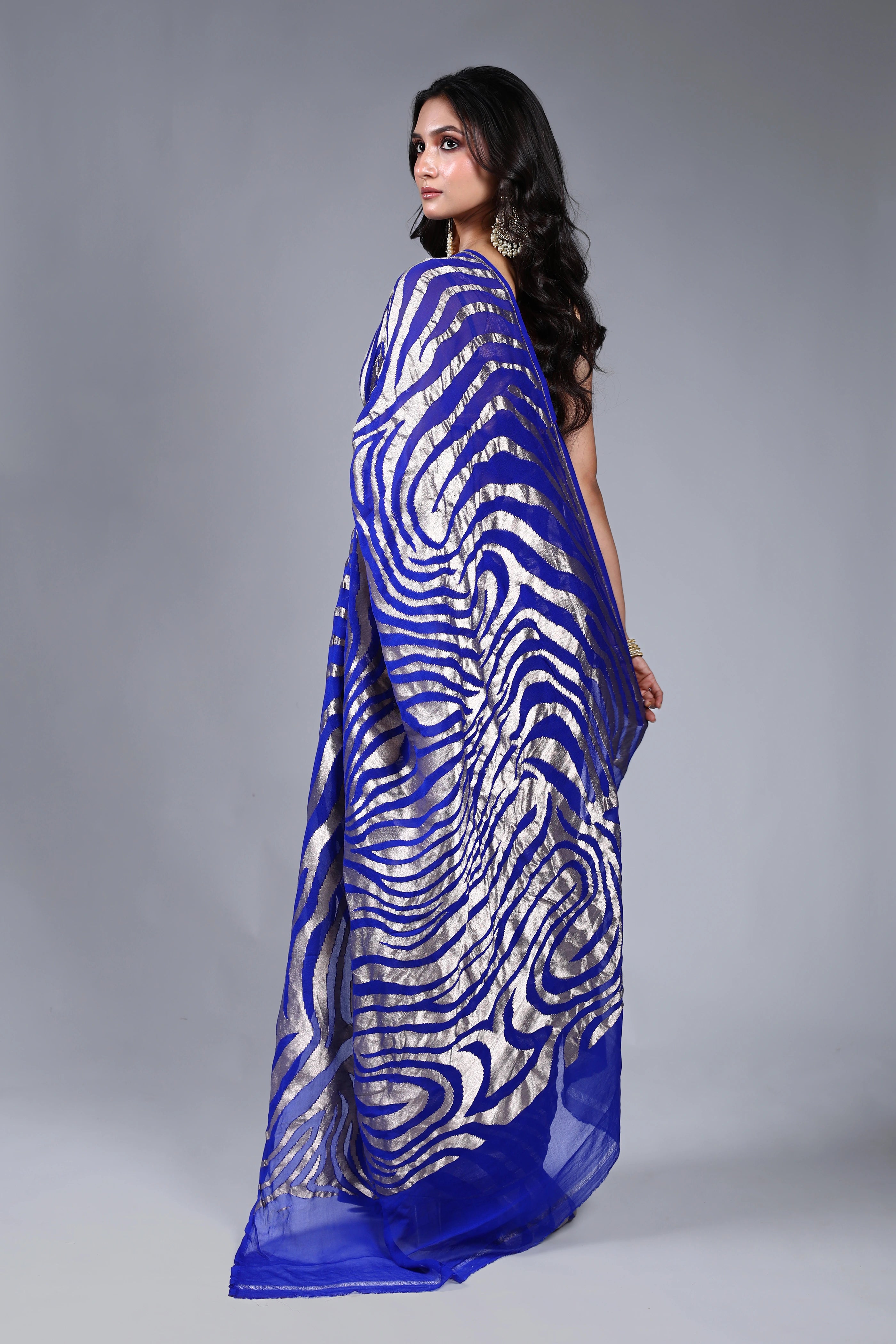 Navy Blue Khaddi Banarasi Saree With Blouse Piece