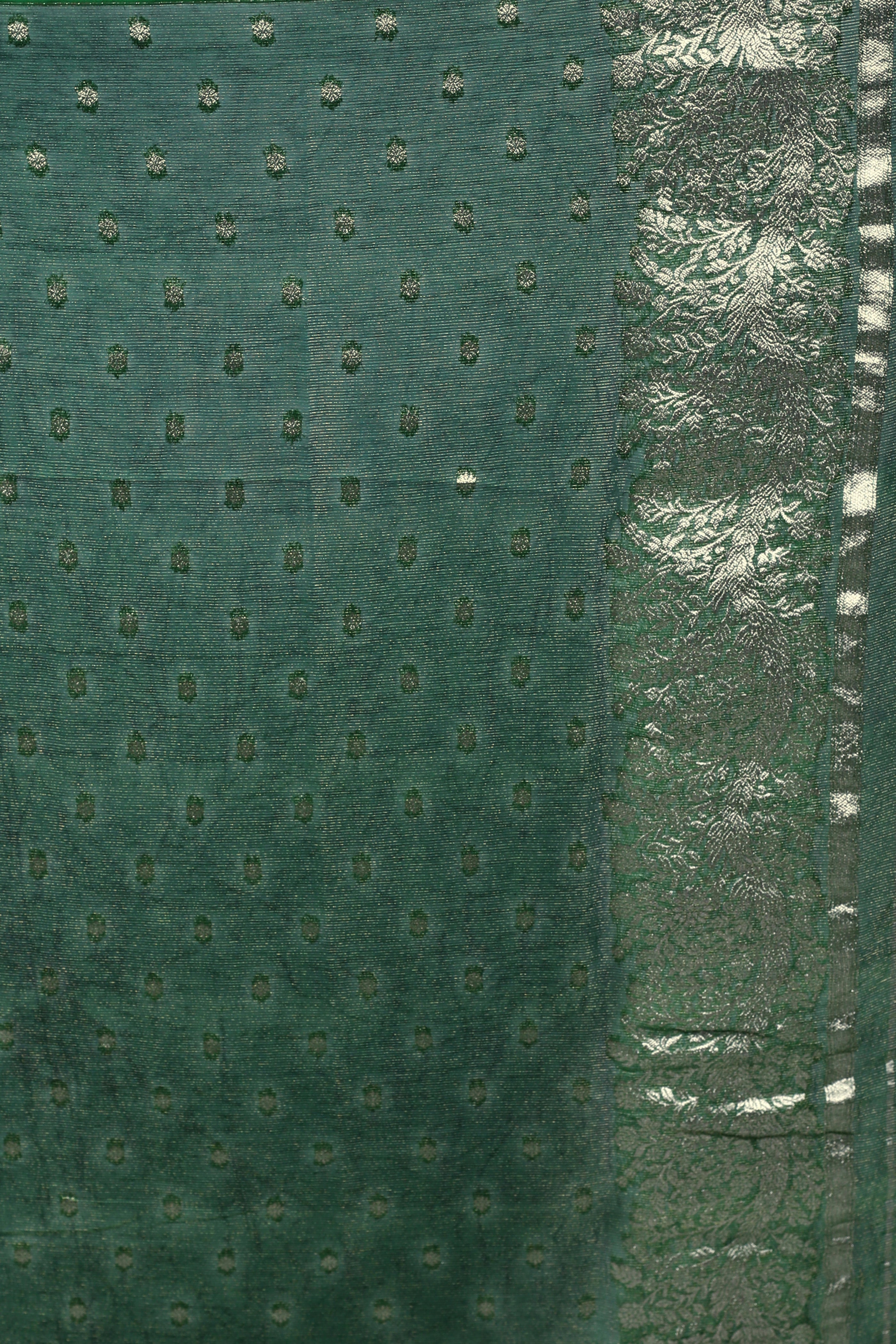 Dark Bottle Green Semi Khaddi Saree With Blouse Piece