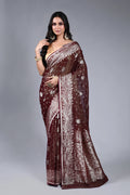 Wine Semi Khaddi Saree With Blouse Piece