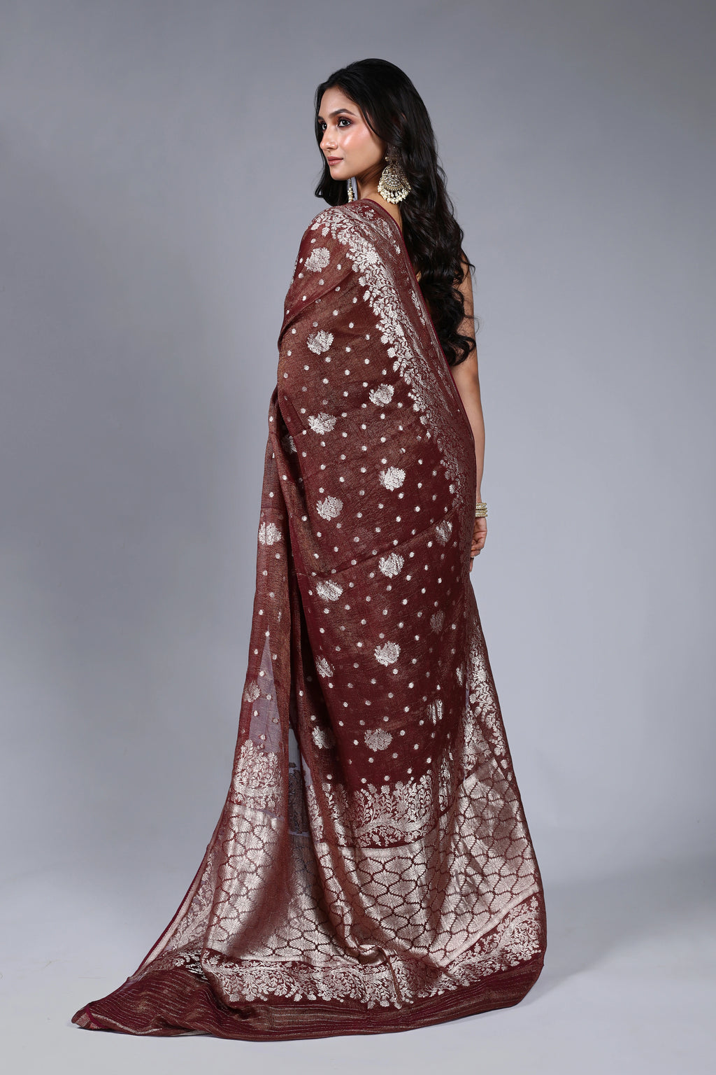 Wine Semi Khaddi Saree With Blouse Piece