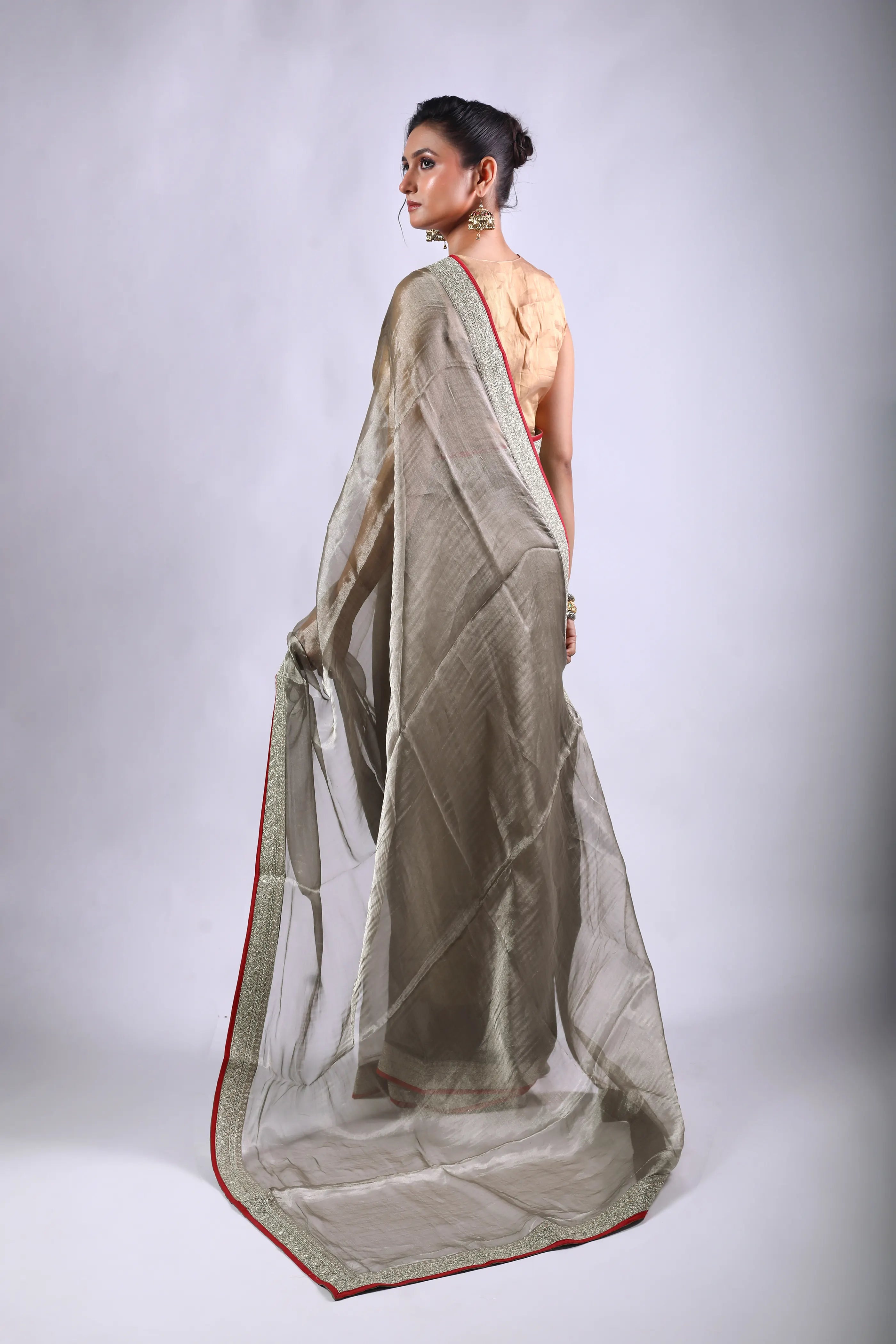 Grey Tissue Banarasi Saree With Blouse Piece