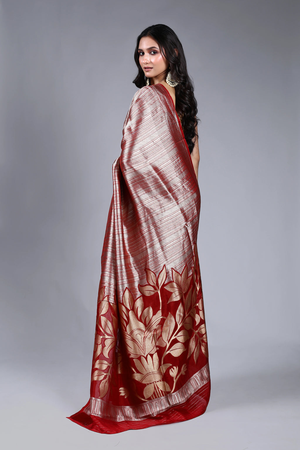 Dark Red Semi Mashru Saree With Blouse Piece