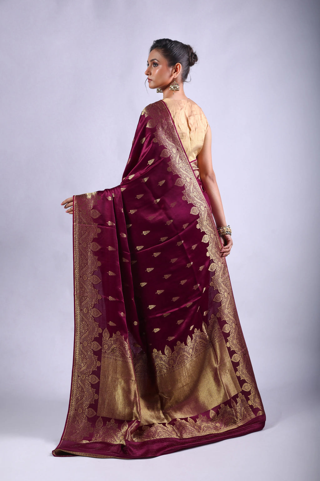 Wine Semi Mashru Saree With Blouse Piece