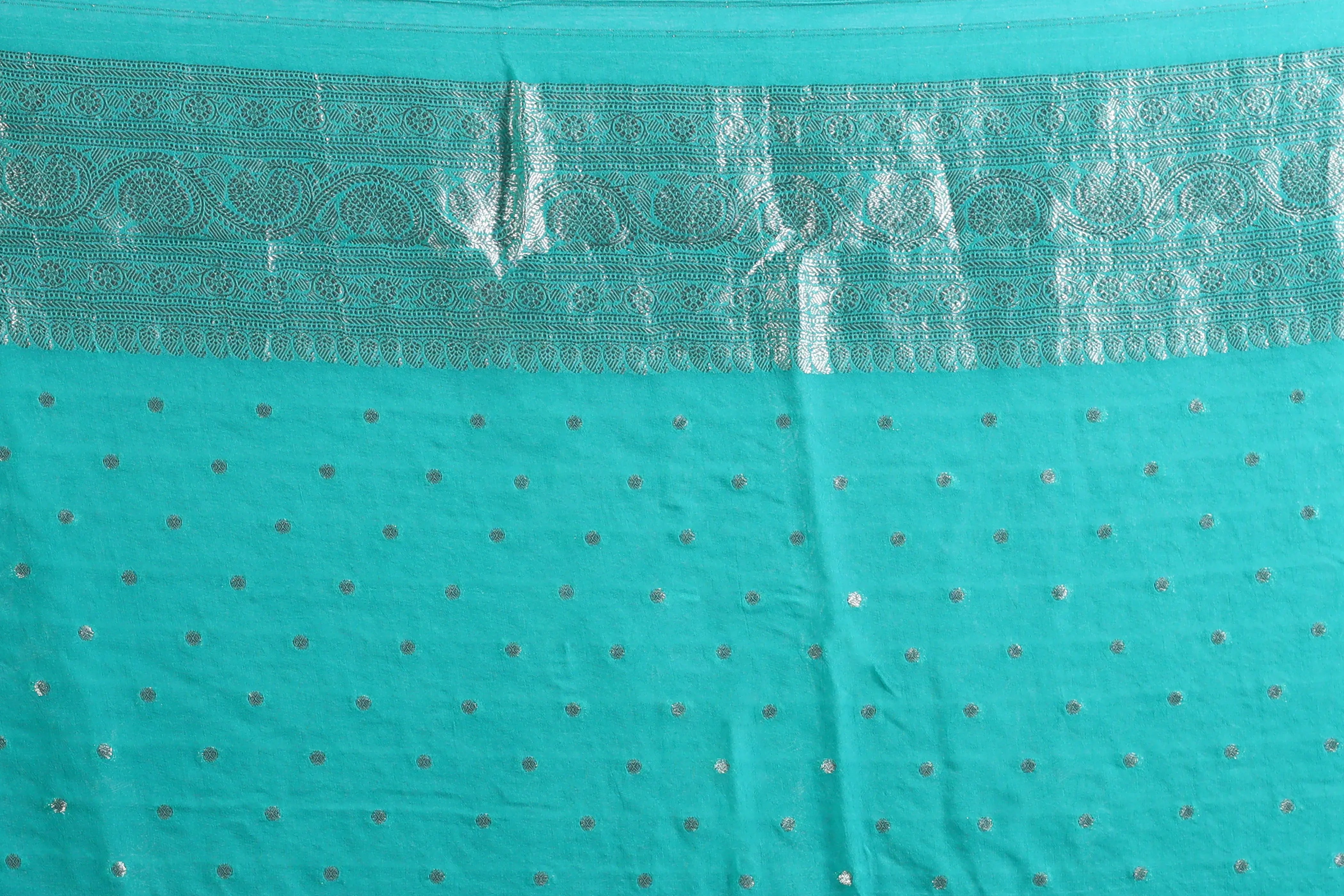 Sea Green Blended Khaddi Banarasi Saree With Blouse Piece