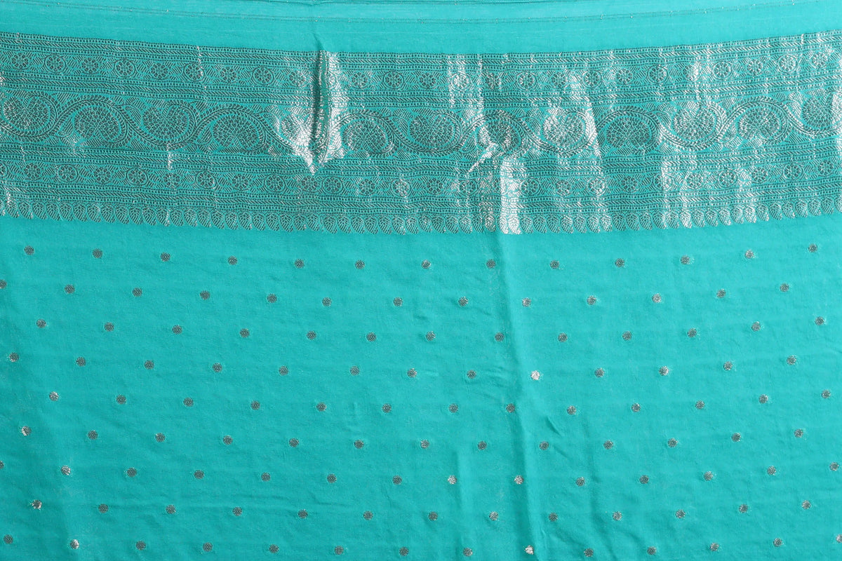Sea Green Blended Khaddi Banarasi Saree With Blouse Piece