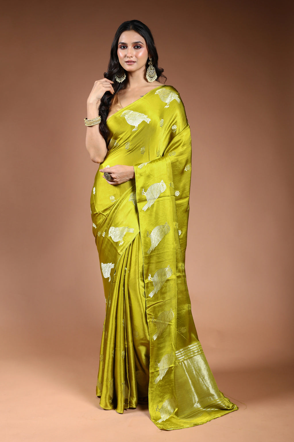 Lemon Semi Mashru Saree With Blouse Piece