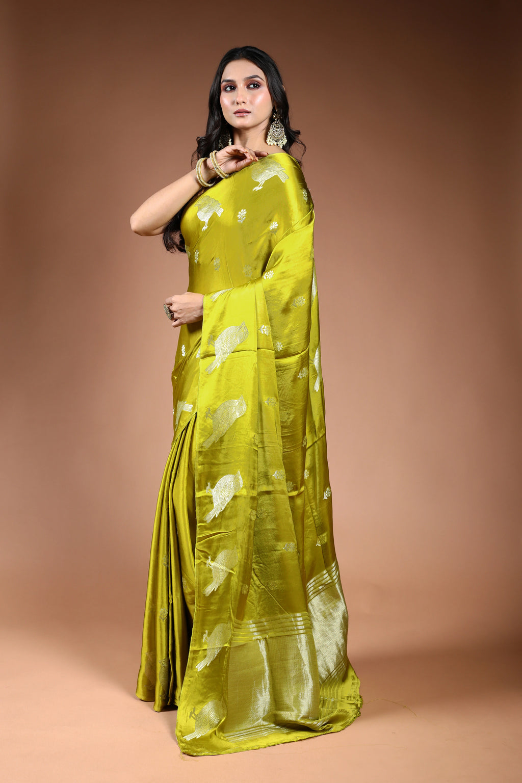 Lemon Semi Mashru Saree With Blouse Piece