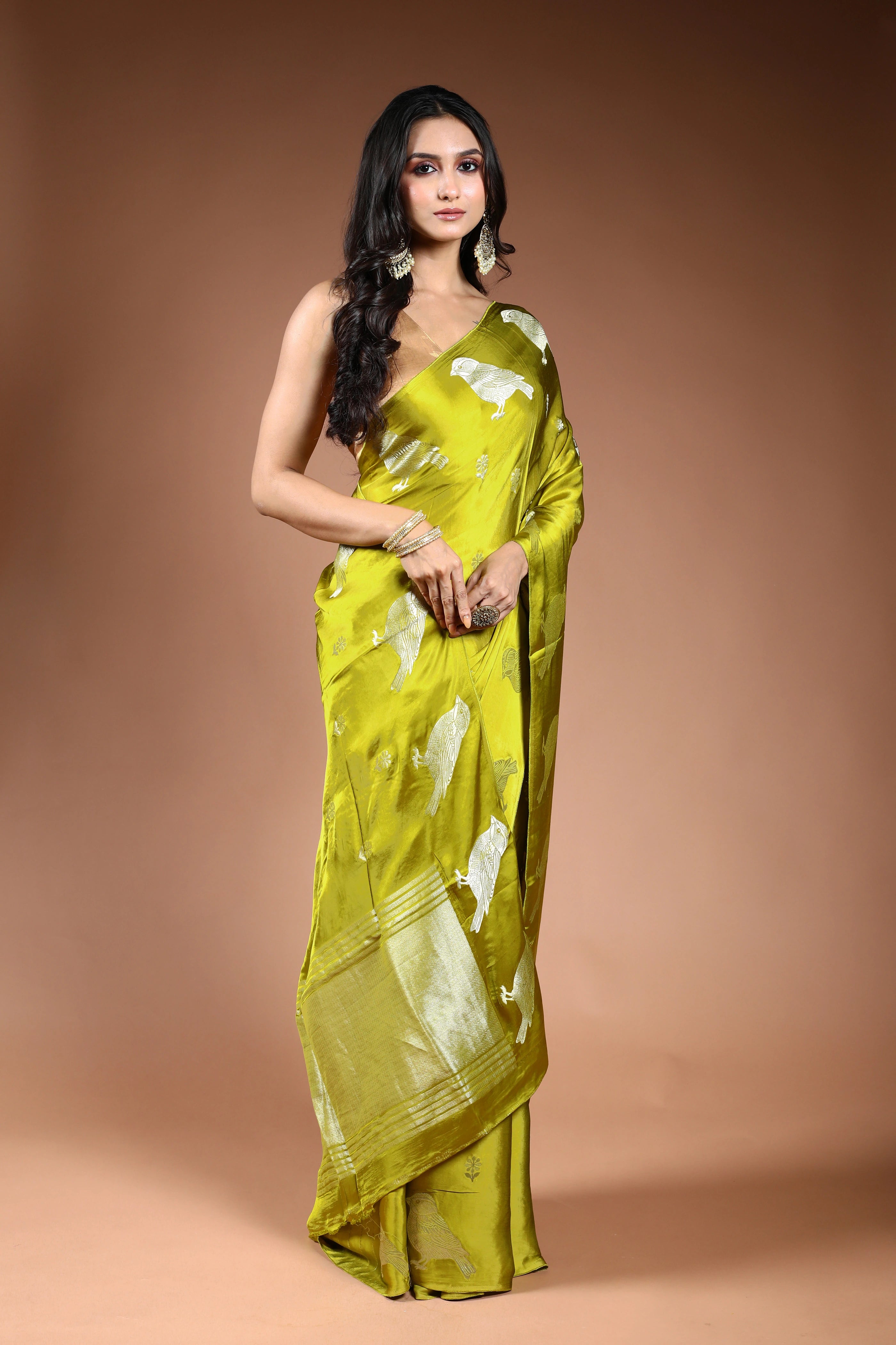 Lemon Semi Mashru Saree With Blouse Piece