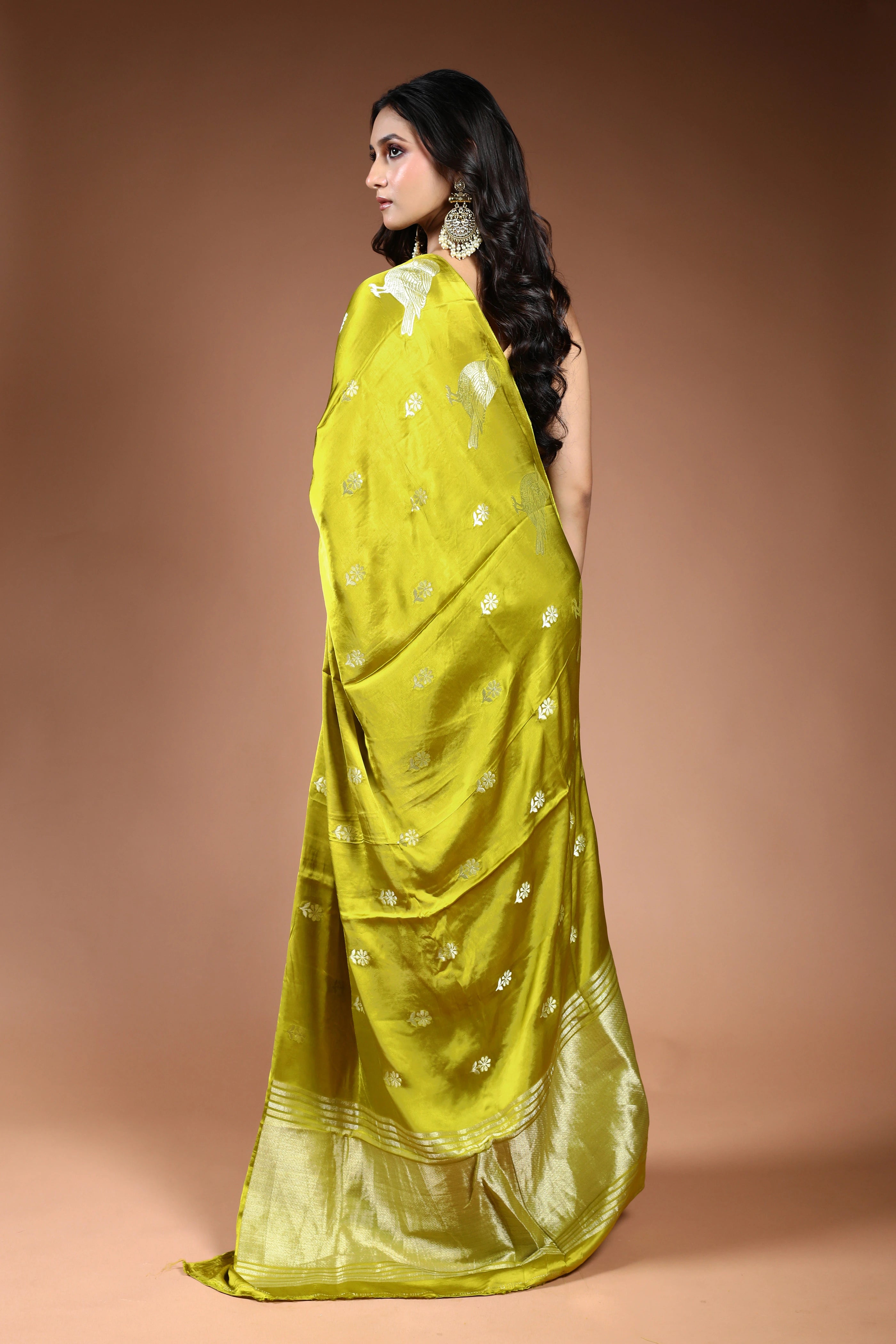 Lemon Semi Mashru Saree With Blouse Piece