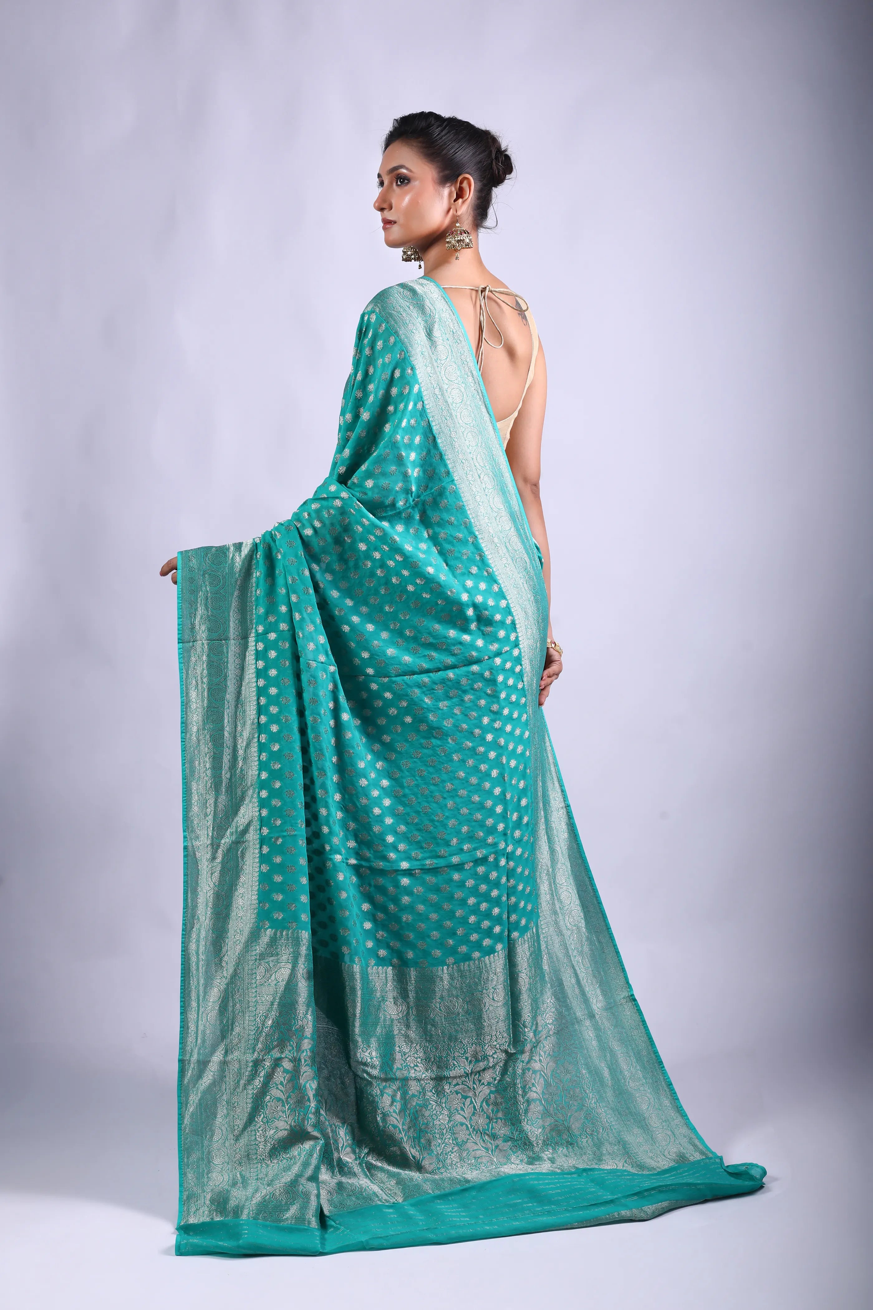 Sea Green Blended Khaddi Banarasi Saree With Blouse Piece