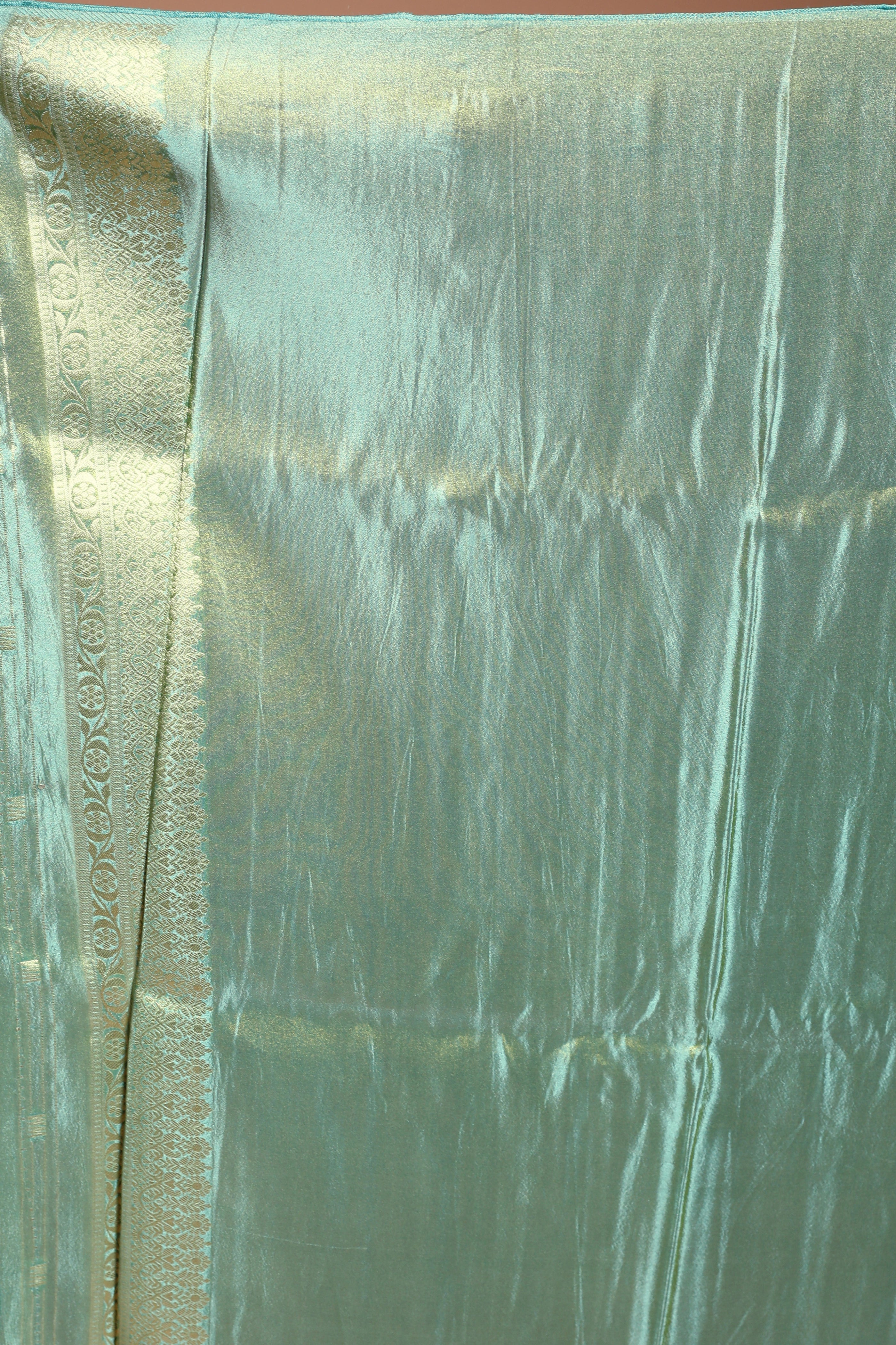 Dusty Sea Green Semi Tissue Banarasi Saree With Blouse Piece