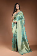 Dusty Sea Green Semi Tissue Banarasi Saree With Blouse Piece