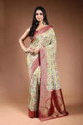 Offwhite Semi Tissue Kani Aari Work Saree With Blouse Piece