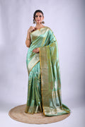 Powder Green Dual Tone Katan Banarasi Saree With Blouse Piece