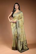 Pistagreen Semi Tissue Kani Aari Work Saree With Blouse Piece