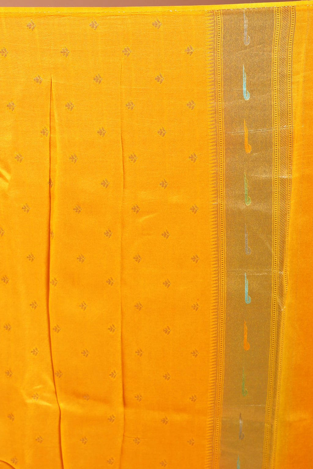 Mango Yellow Semi Mashru Saree With Blouse Piece