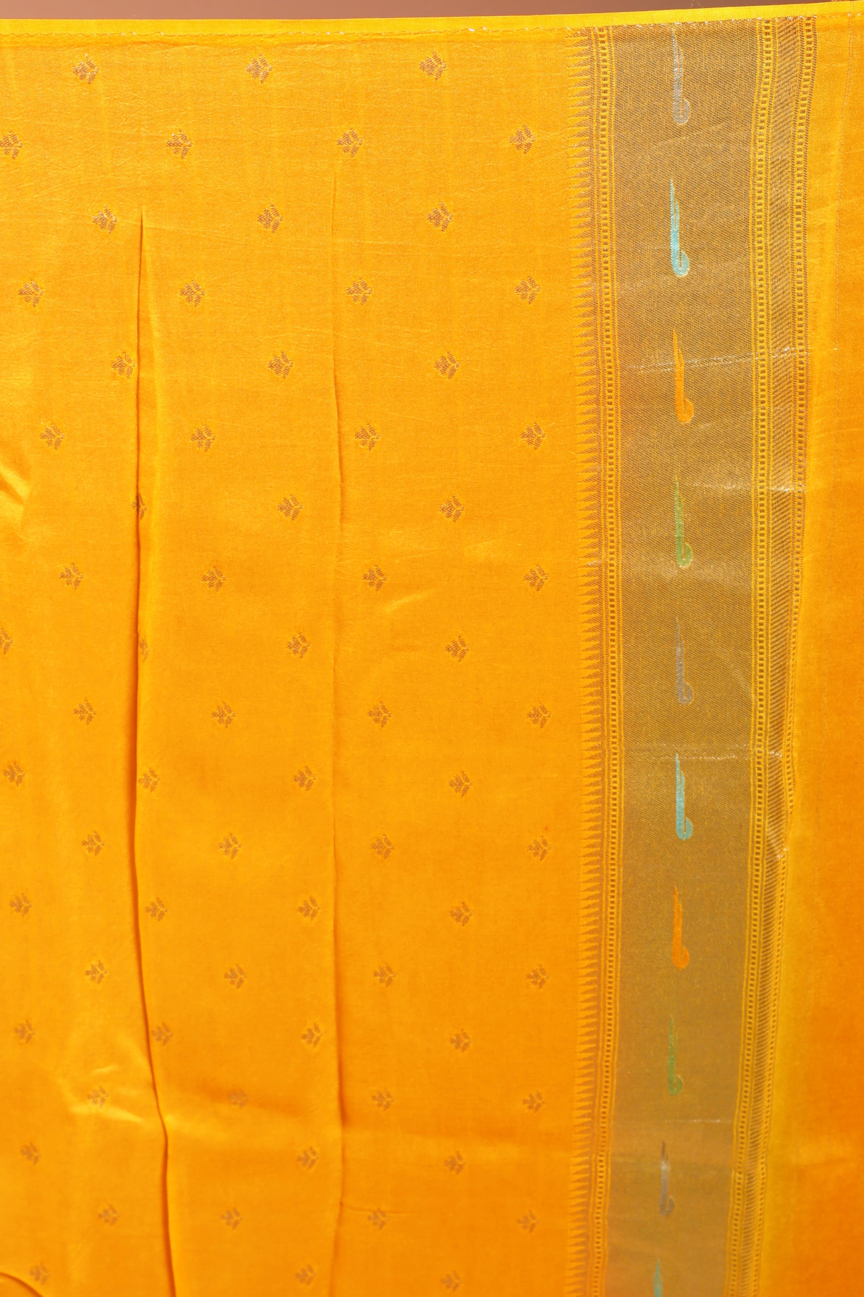 Mango Yellow Semi Mashru Saree With Blouse Piece