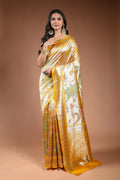 Mango Yellow Semi Mashru Saree With Blouse Piece