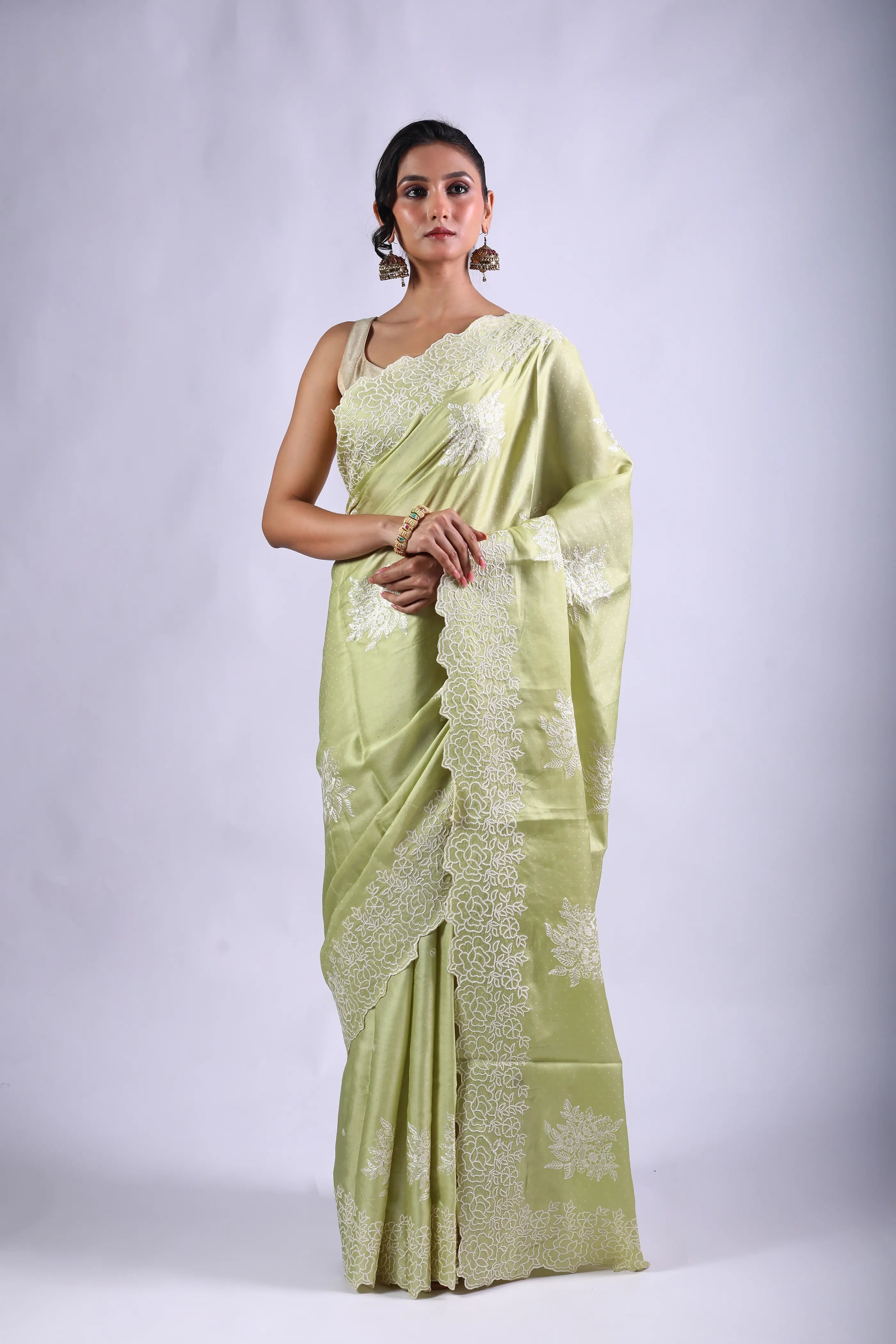Pista Green Blended Tussar Semi Tussar Saree With Blouse Piece