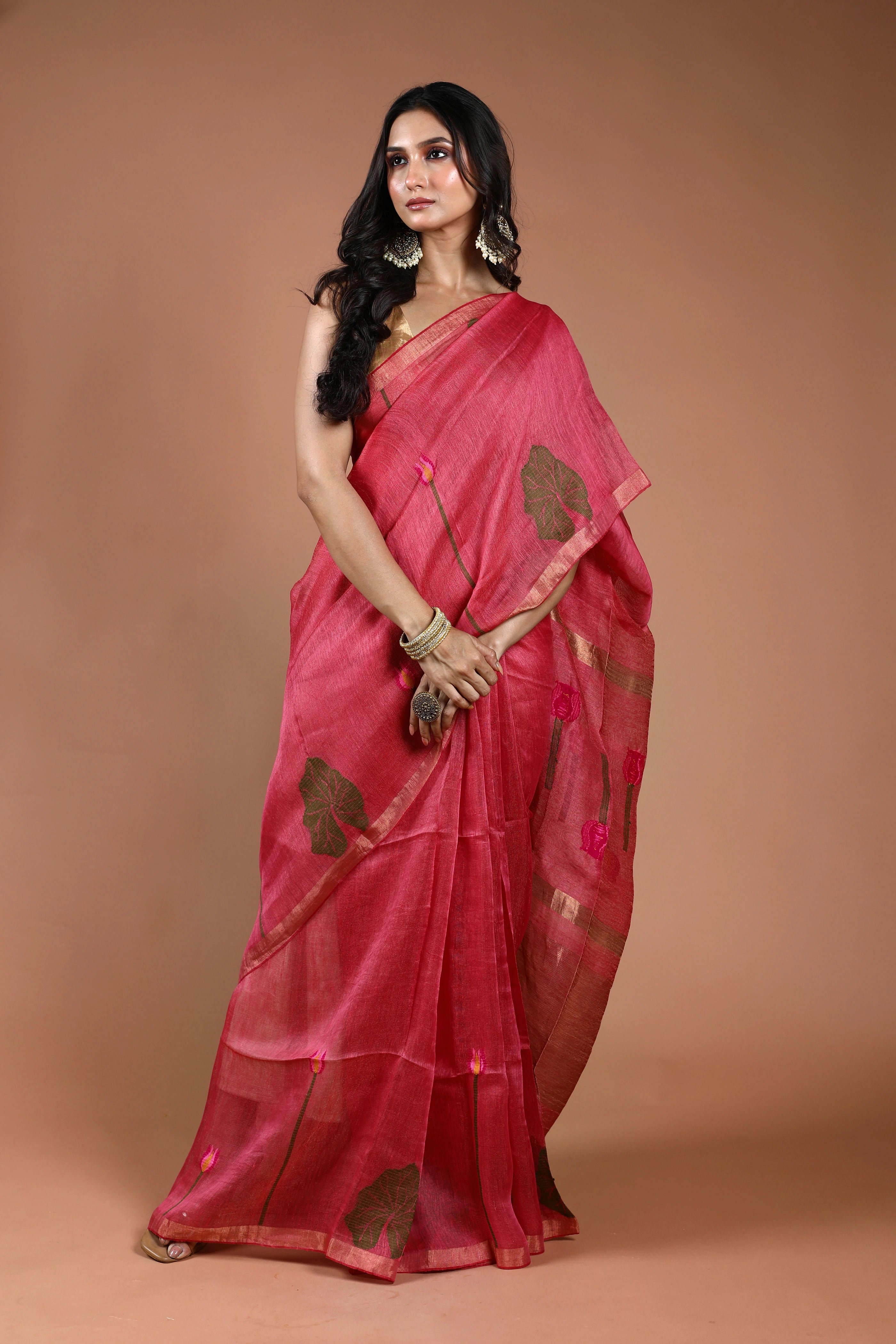 Rani Linen Tissue Saree With Blouse Piece