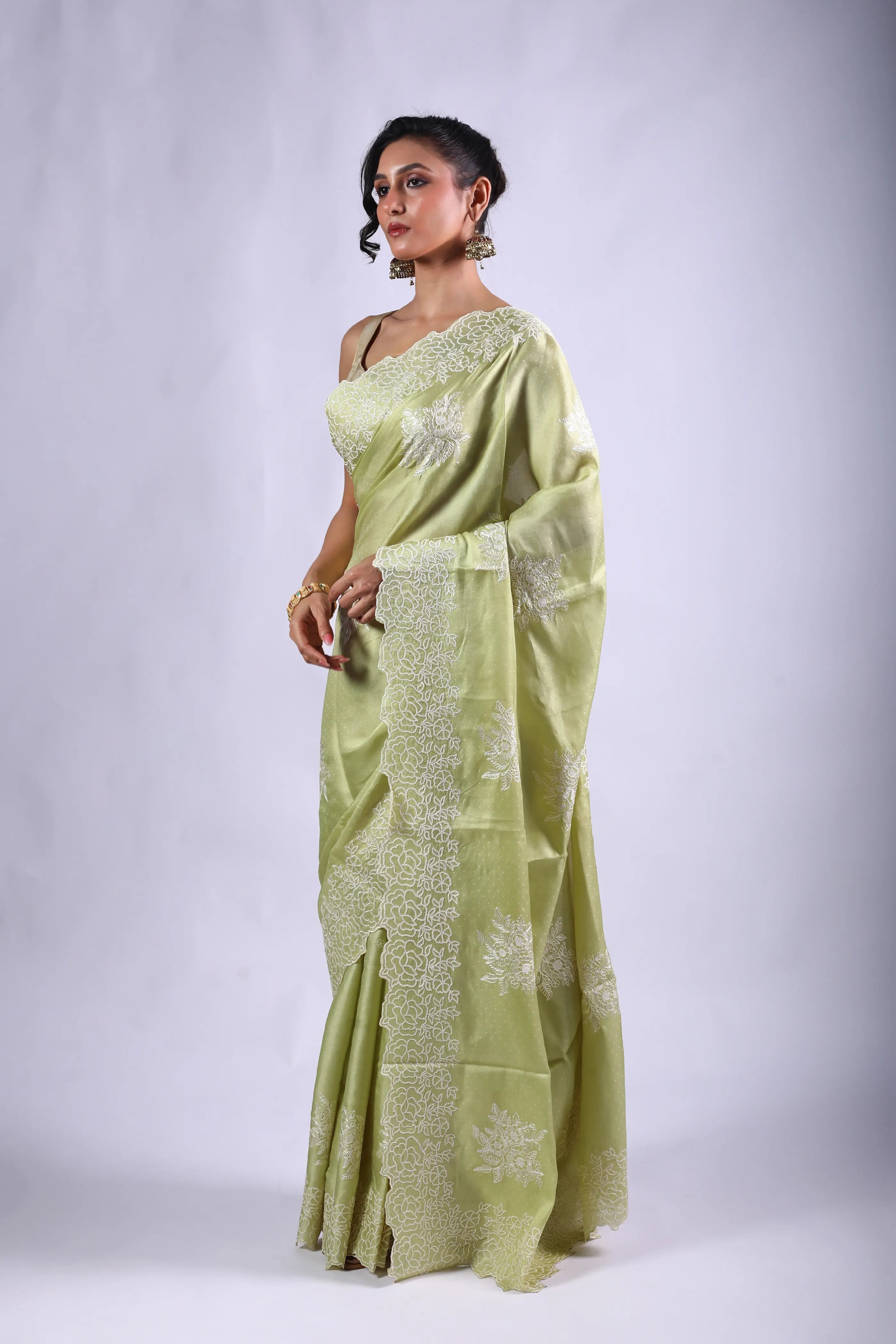 Pista Green Blended Tussar Semi Tussar Saree With Blouse Piece