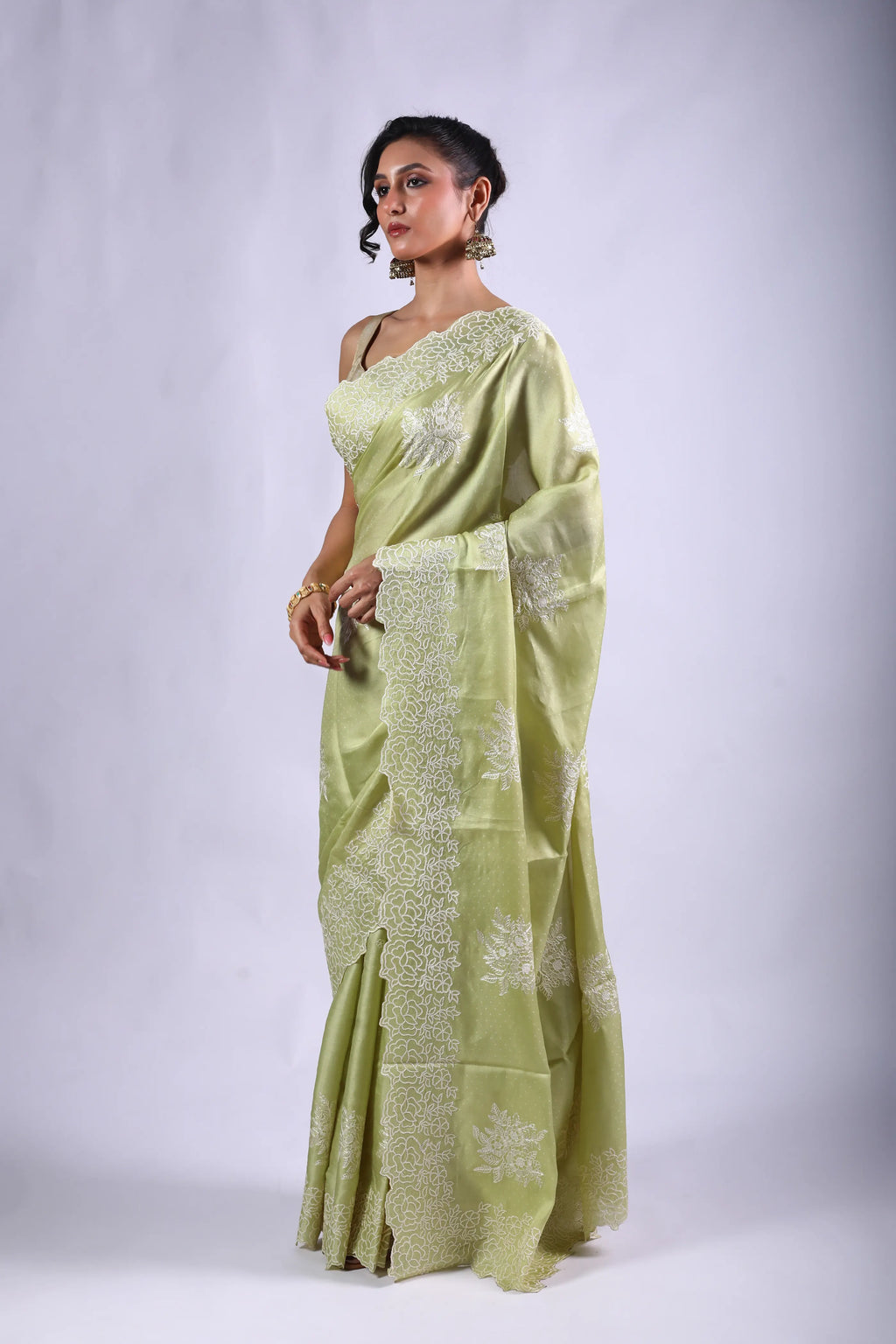 Pista Green Blended Semi Tussar Saree With Blouse Piece