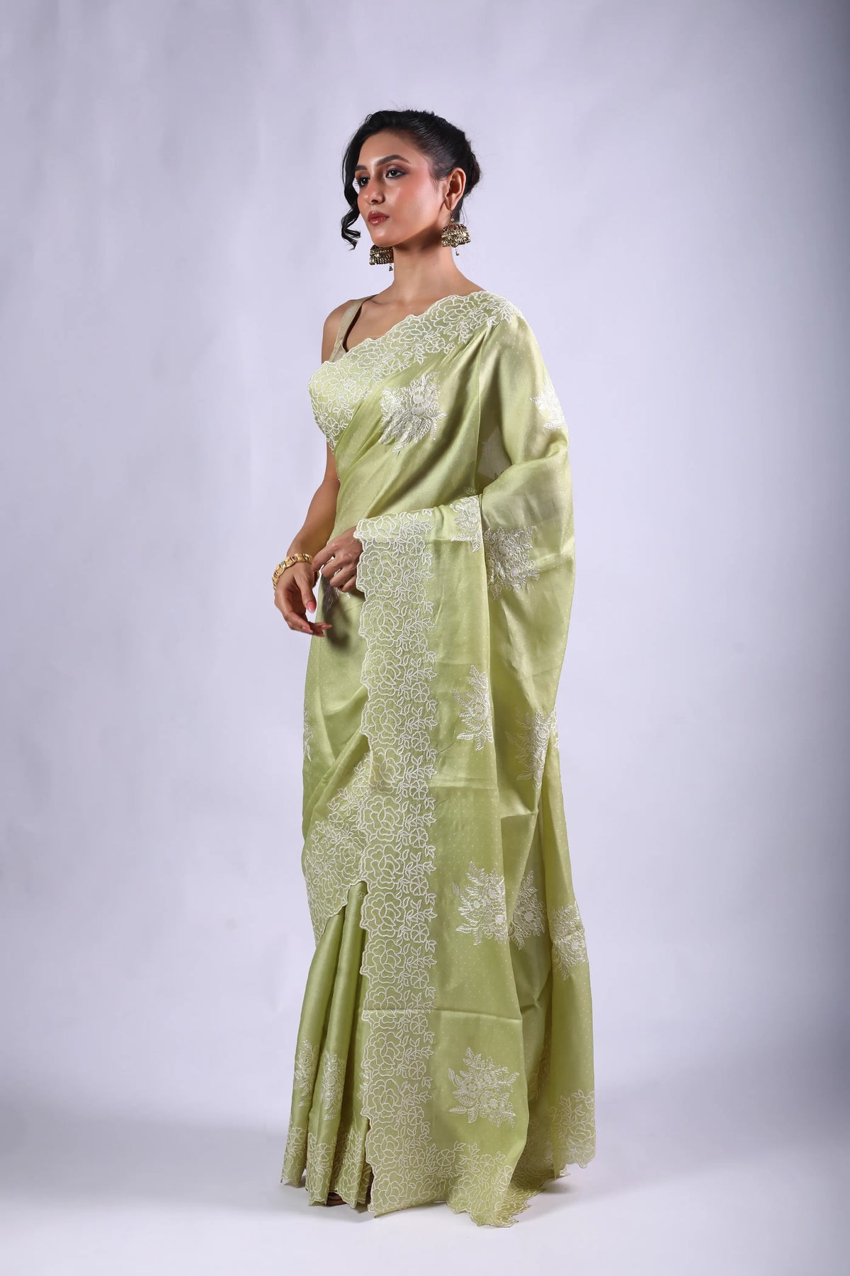 Pista Green Blended Semi Tussar Saree With Blouse Piece