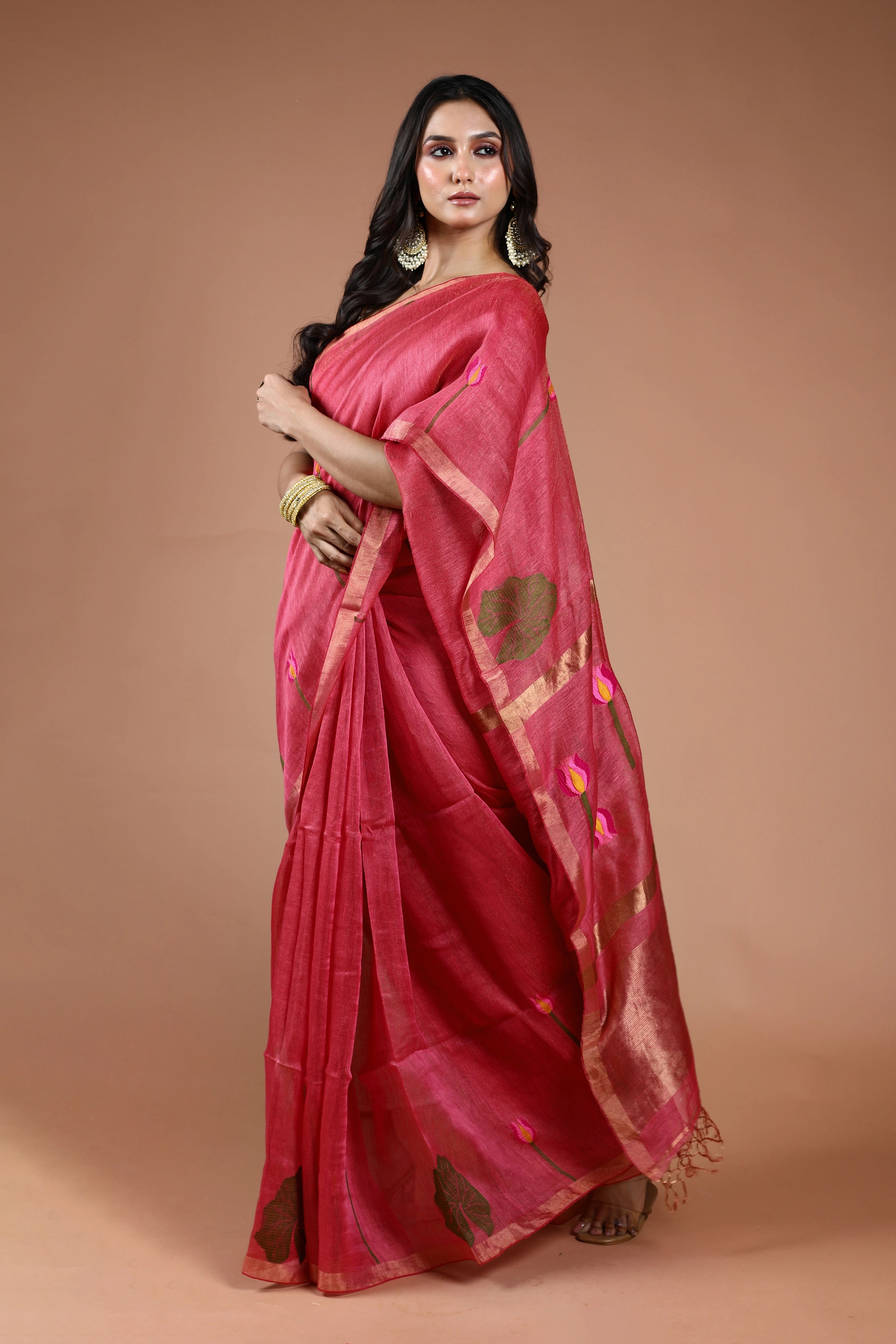 Rani Linen Tissue Saree With Blouse Piece