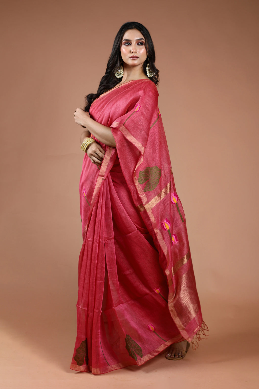 Rani Linen Tissue Saree With Blouse Piece