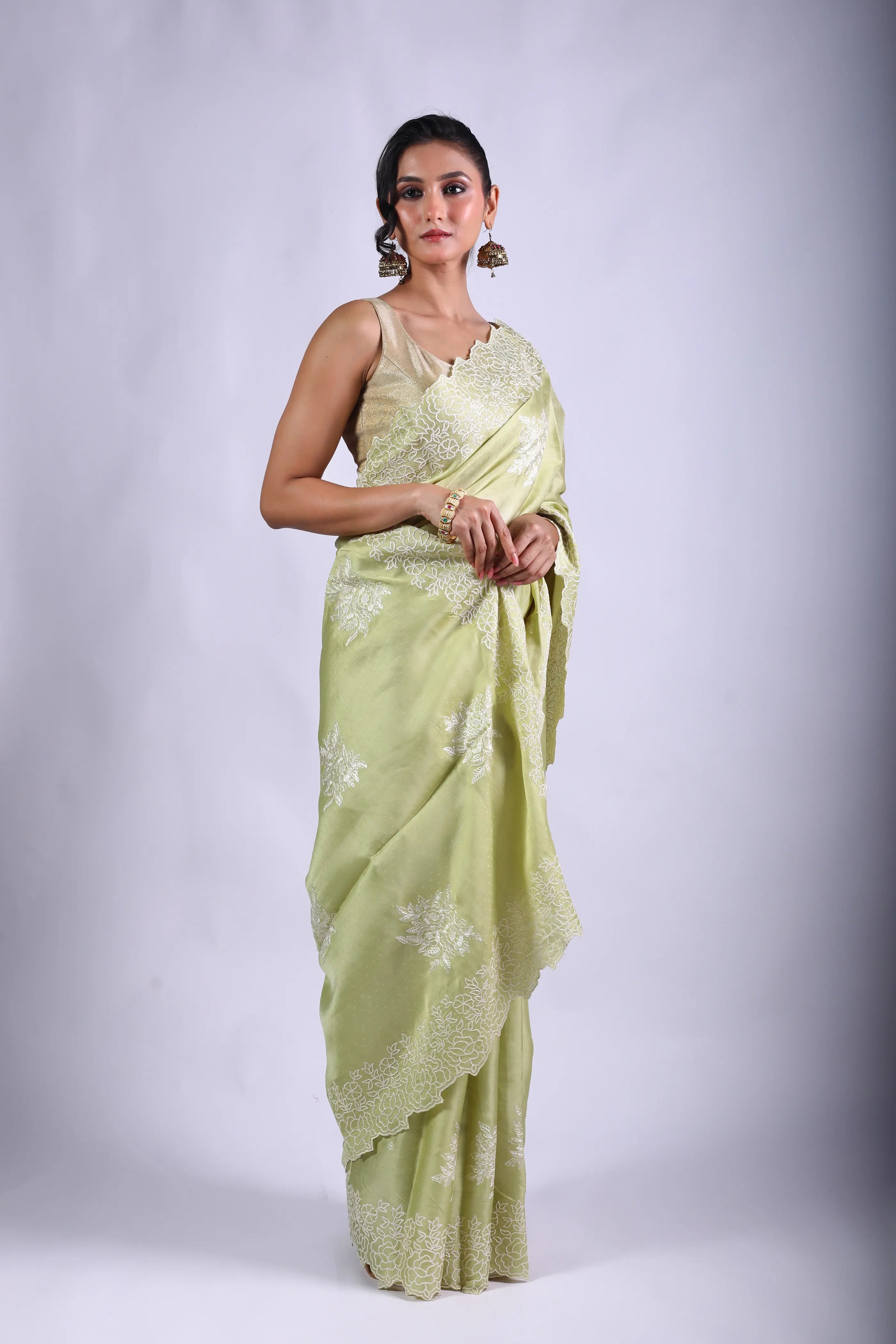 Pista Green Blended Tussar Semi Tussar Saree With Blouse Piece