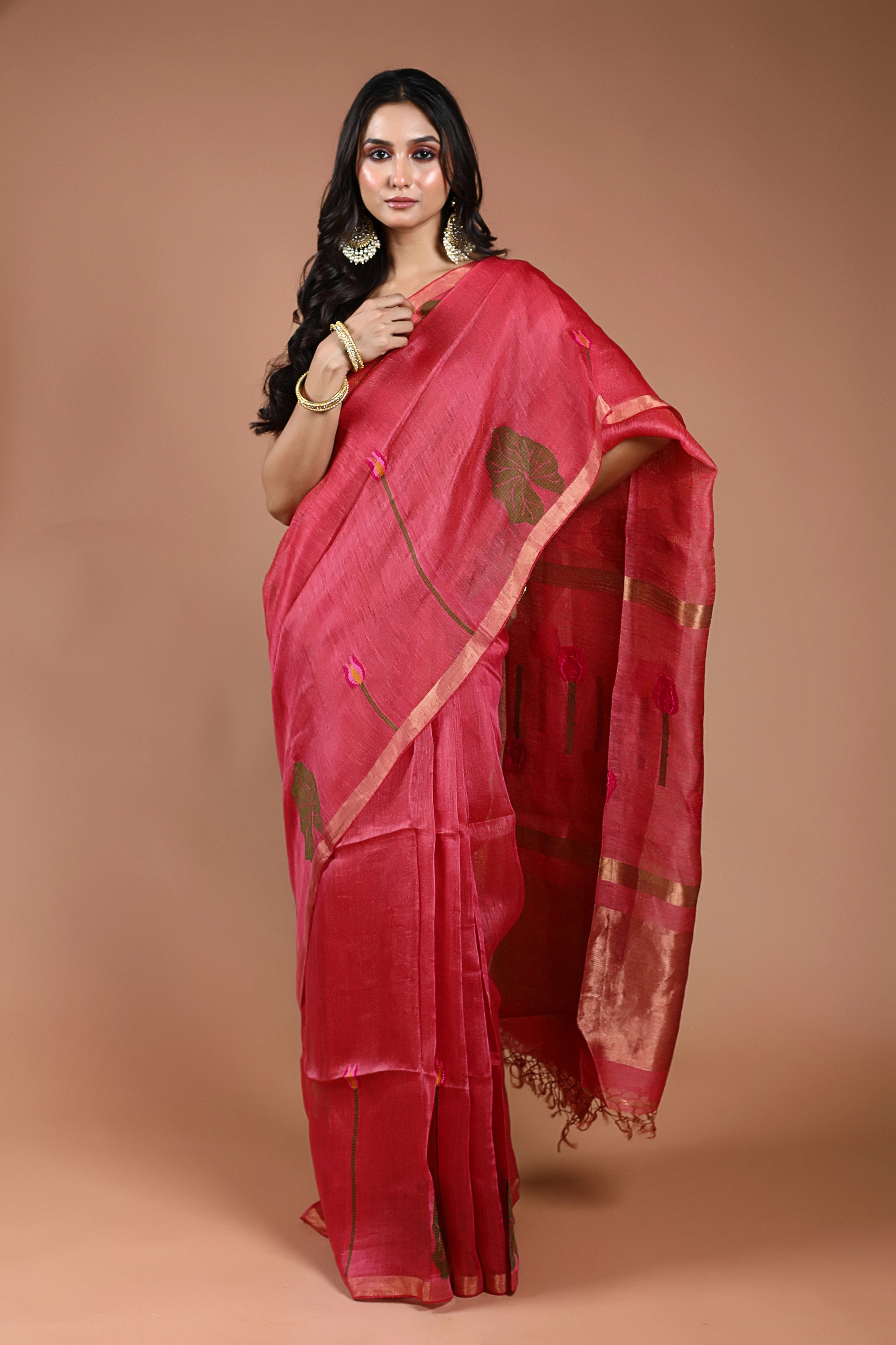Rani Linen Tissue Saree With Blouse Piece