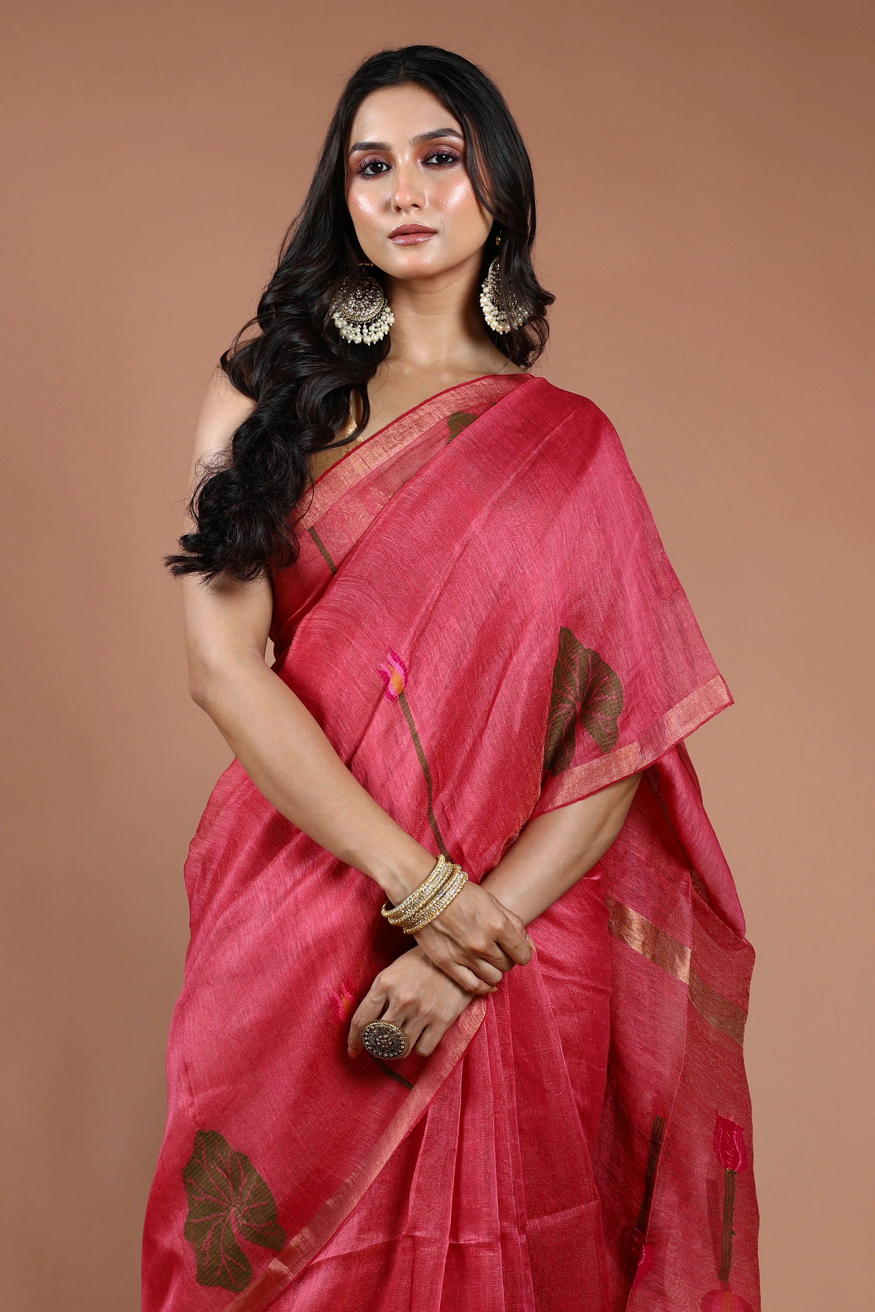 Rani Linen Tissue Saree With Blouse Piece
